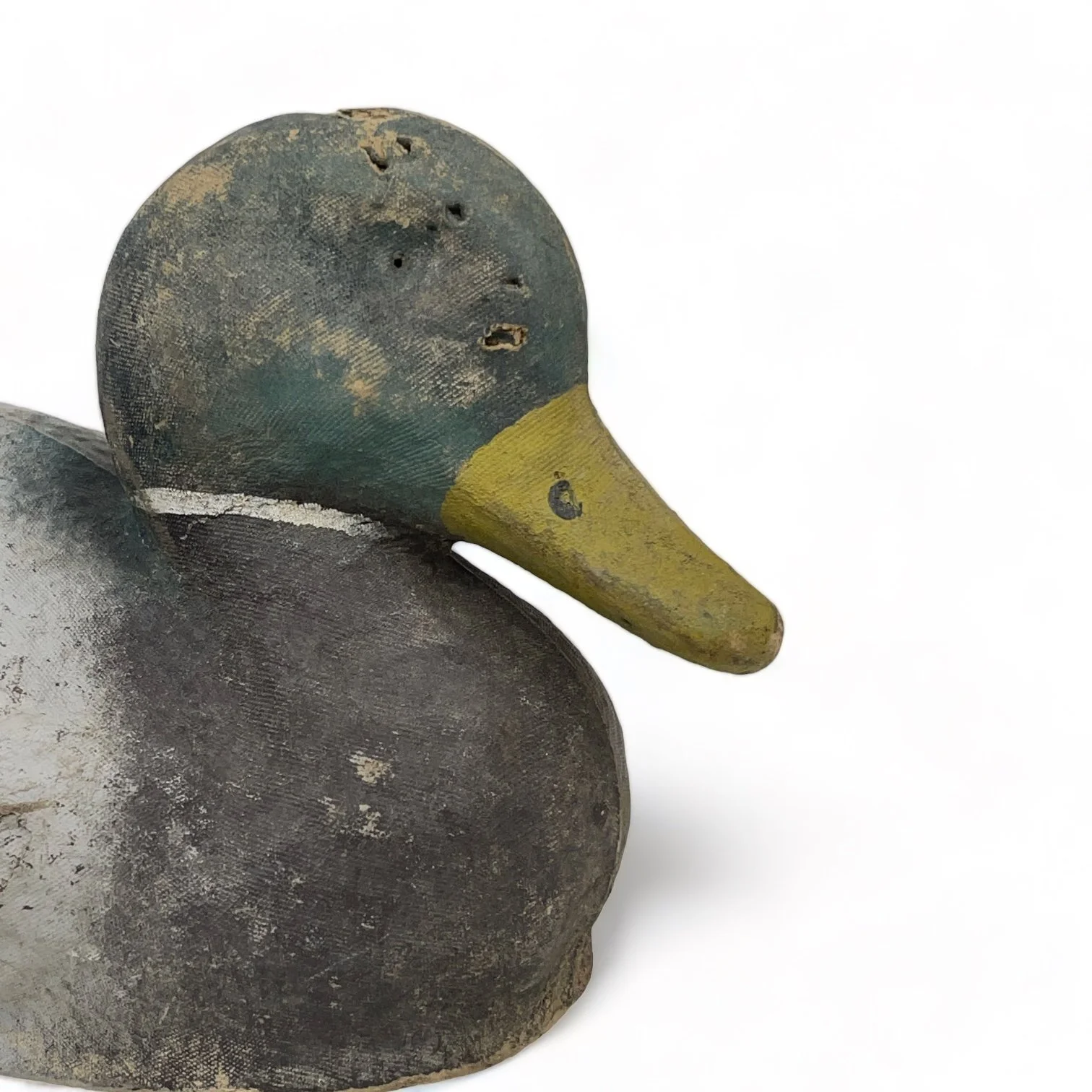 Vintage pair of paper machete fiber duck decoys. Set of two Mallard duck decoys by Carry Lite, JC Higgins.