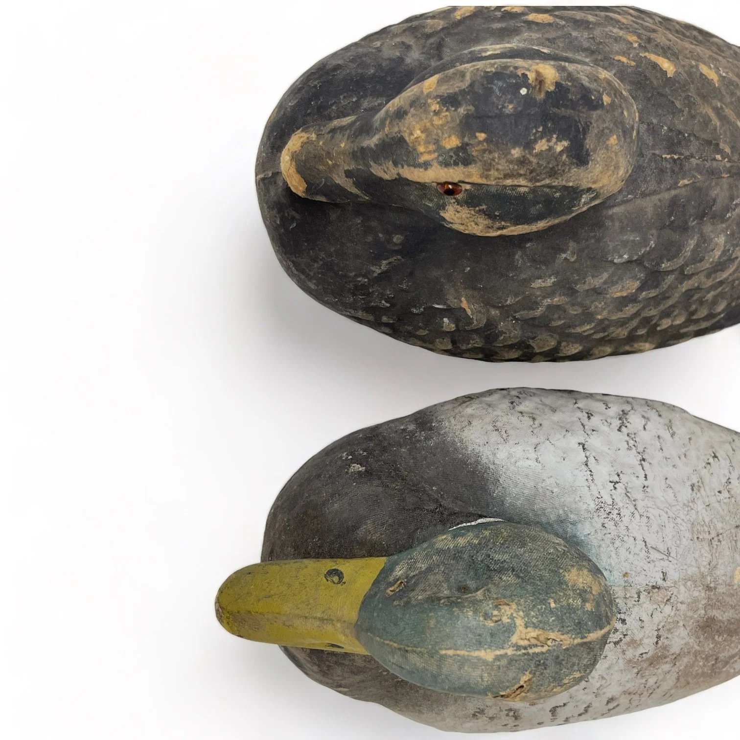 Vintage pair of paper machete fiber duck decoys. Set of two Mallard duck decoys by Carry Lite, JC Higgins.
