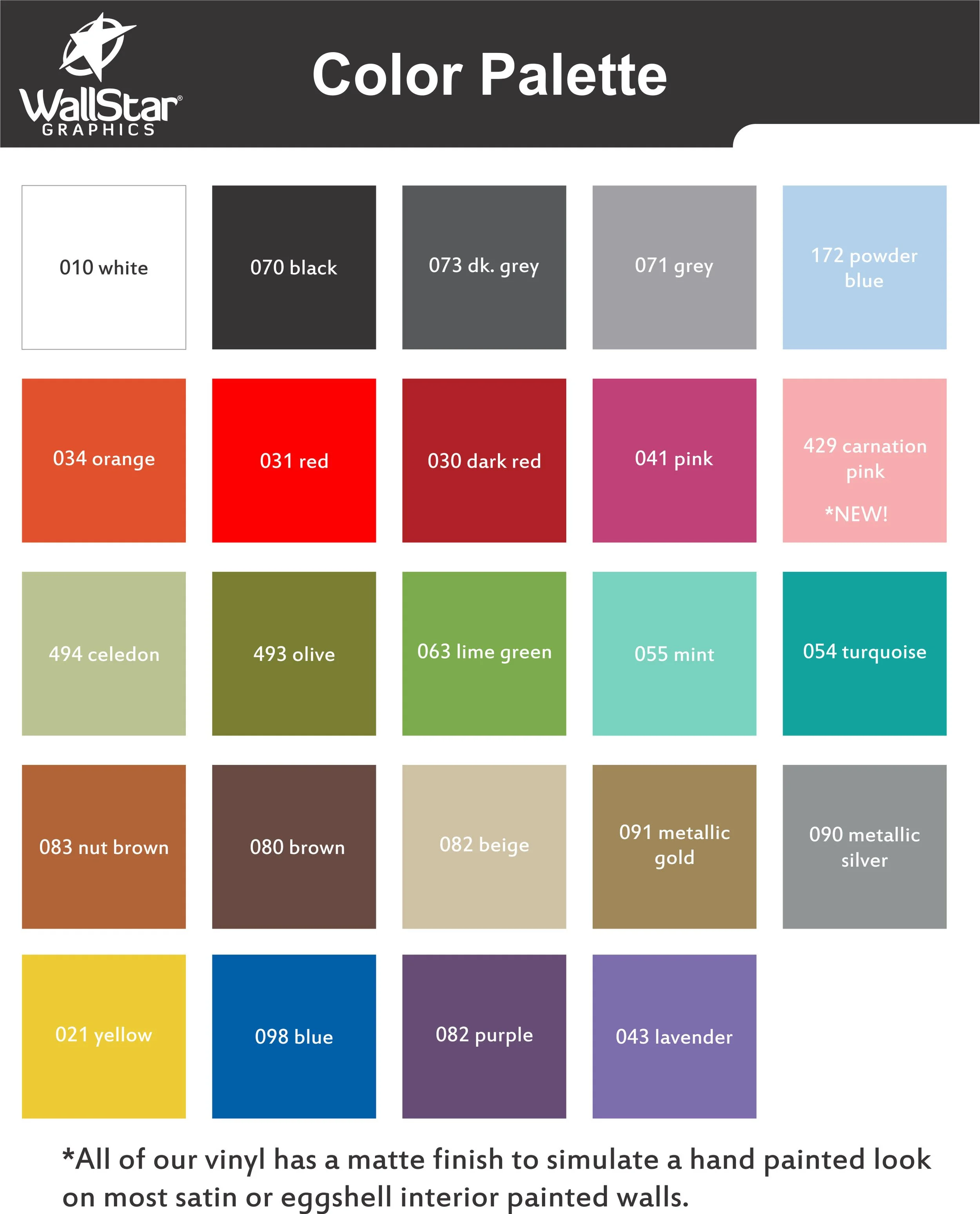 Wall decal color chart by Wall Star Graphics.
