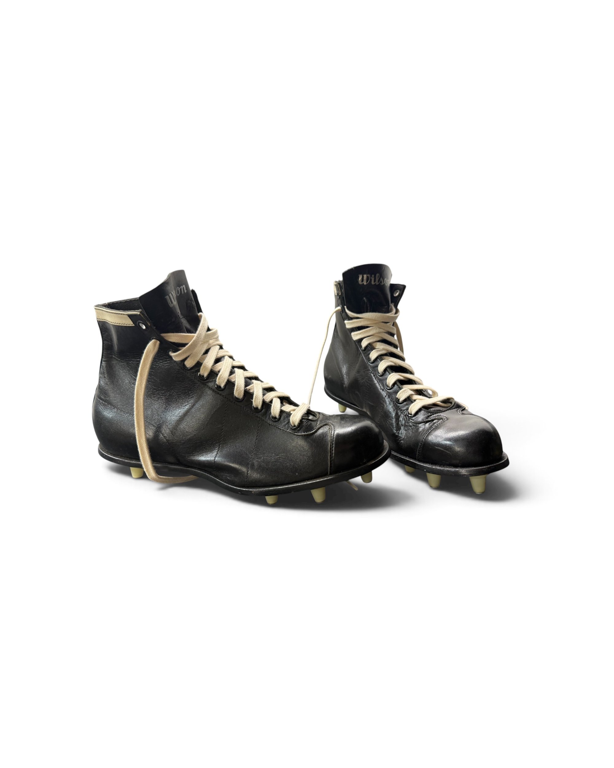 vintage black leather football cleats by Wilson NOS - Modern Artifact DecorPhotoroom_20260815_174919.JPG