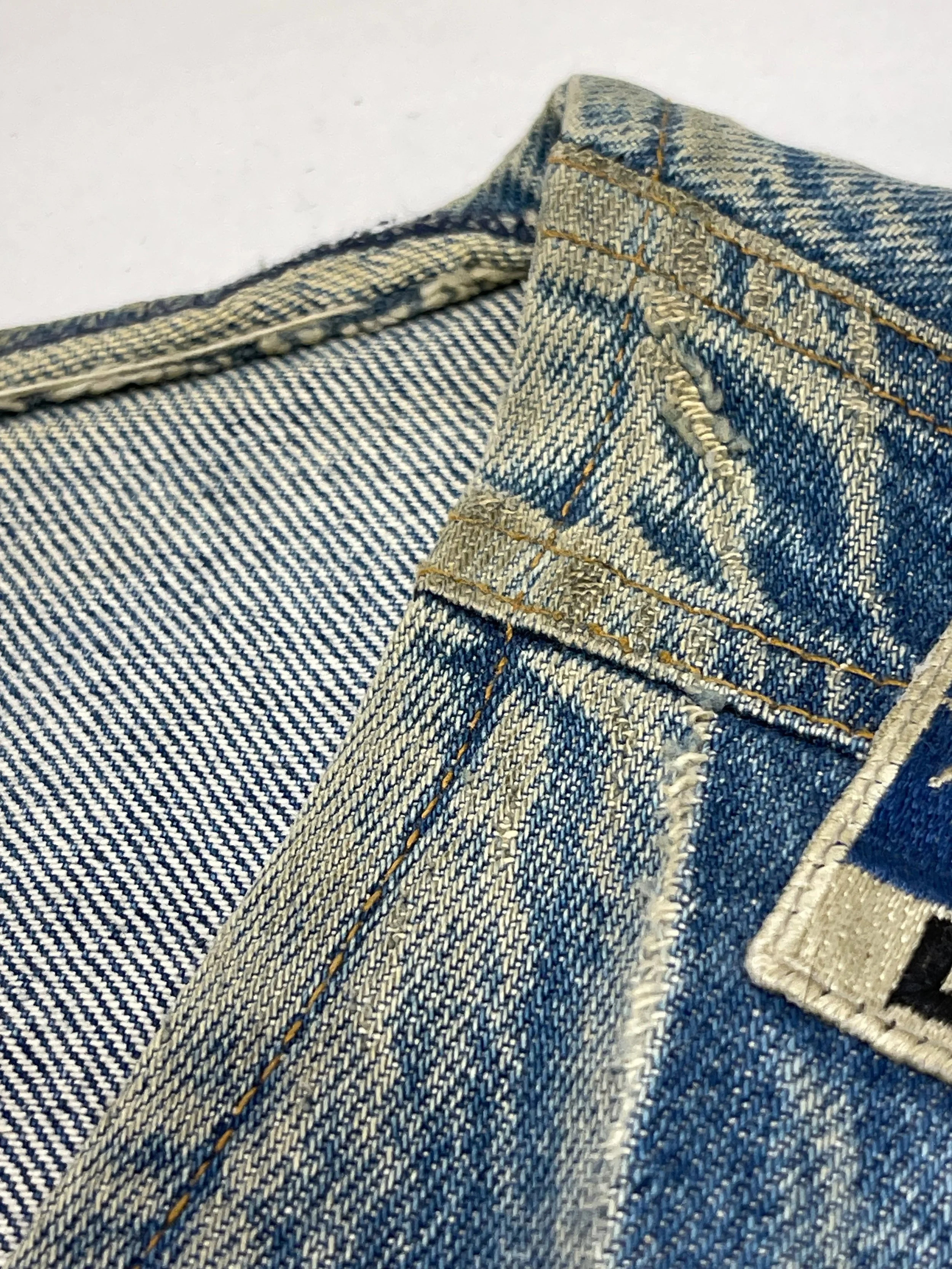 Vintage mens 3XL or 4XL denim vest by SFO San Francisco Overall with vintage military patches.