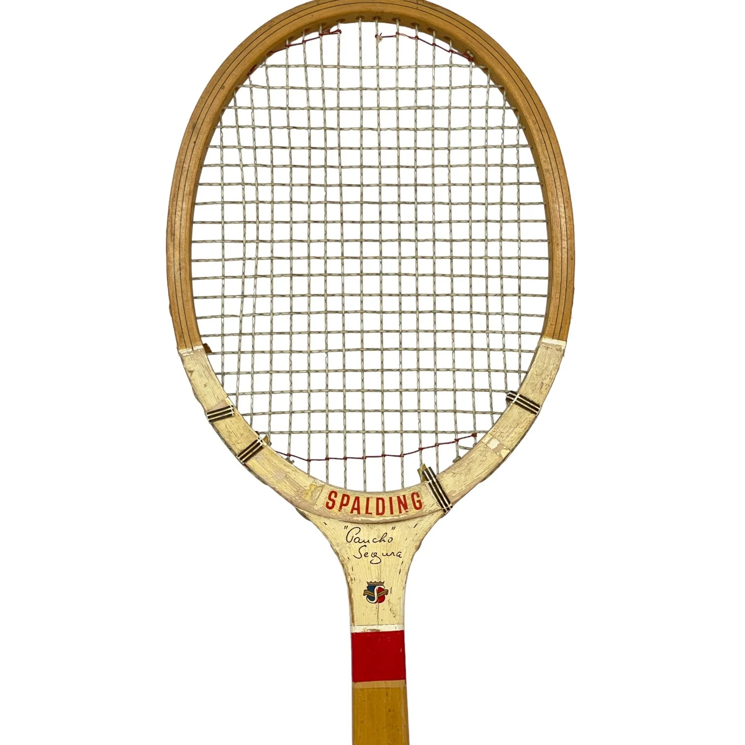Vintage Wooden Tennis Racket Pair, Spalding Fast Flite, Paucho Segura Special Model with racket press, sports collectible game room decor.