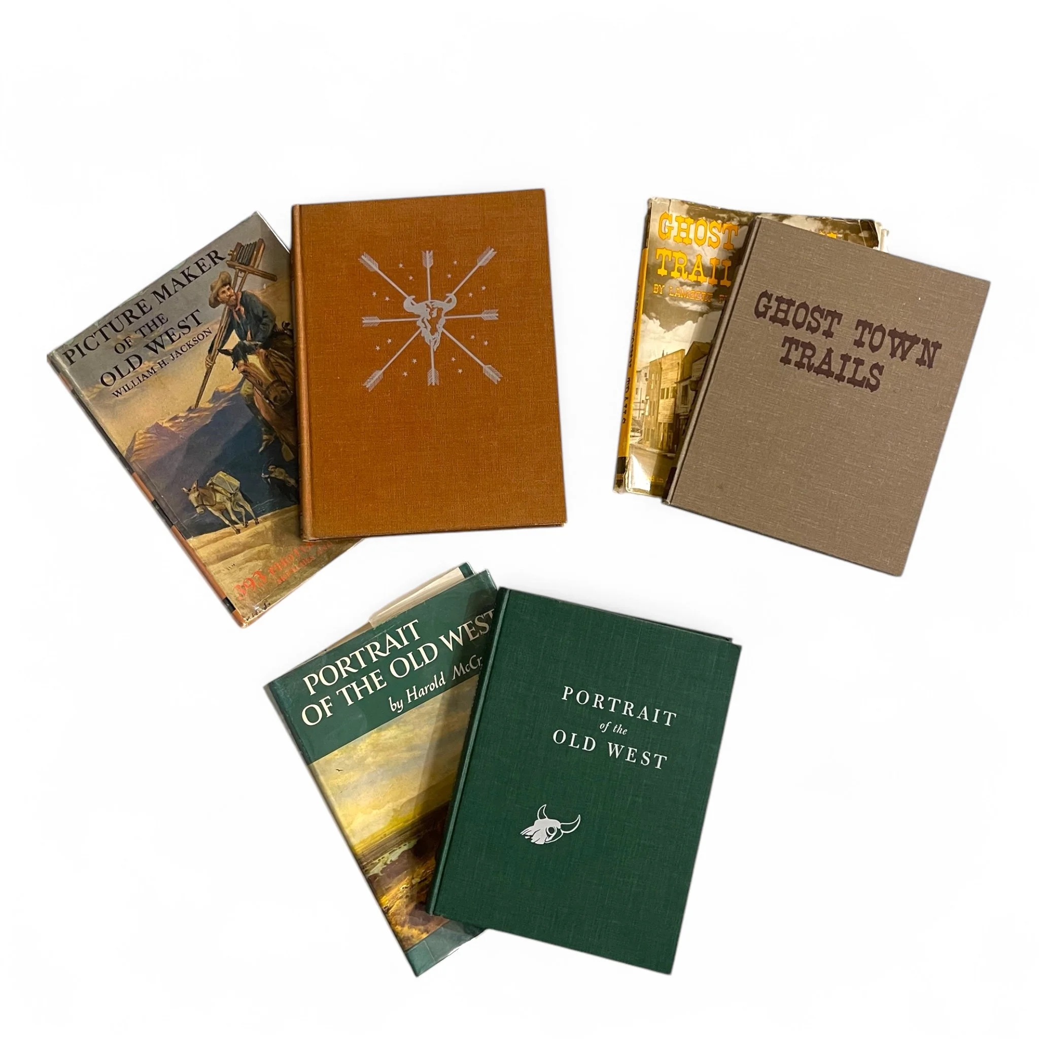 Vintage set of 3 hardcover coffee table books with dust covers. Set includes Picture Maker of the Old West, Portrait of the Old West, Ghost Town Trails.