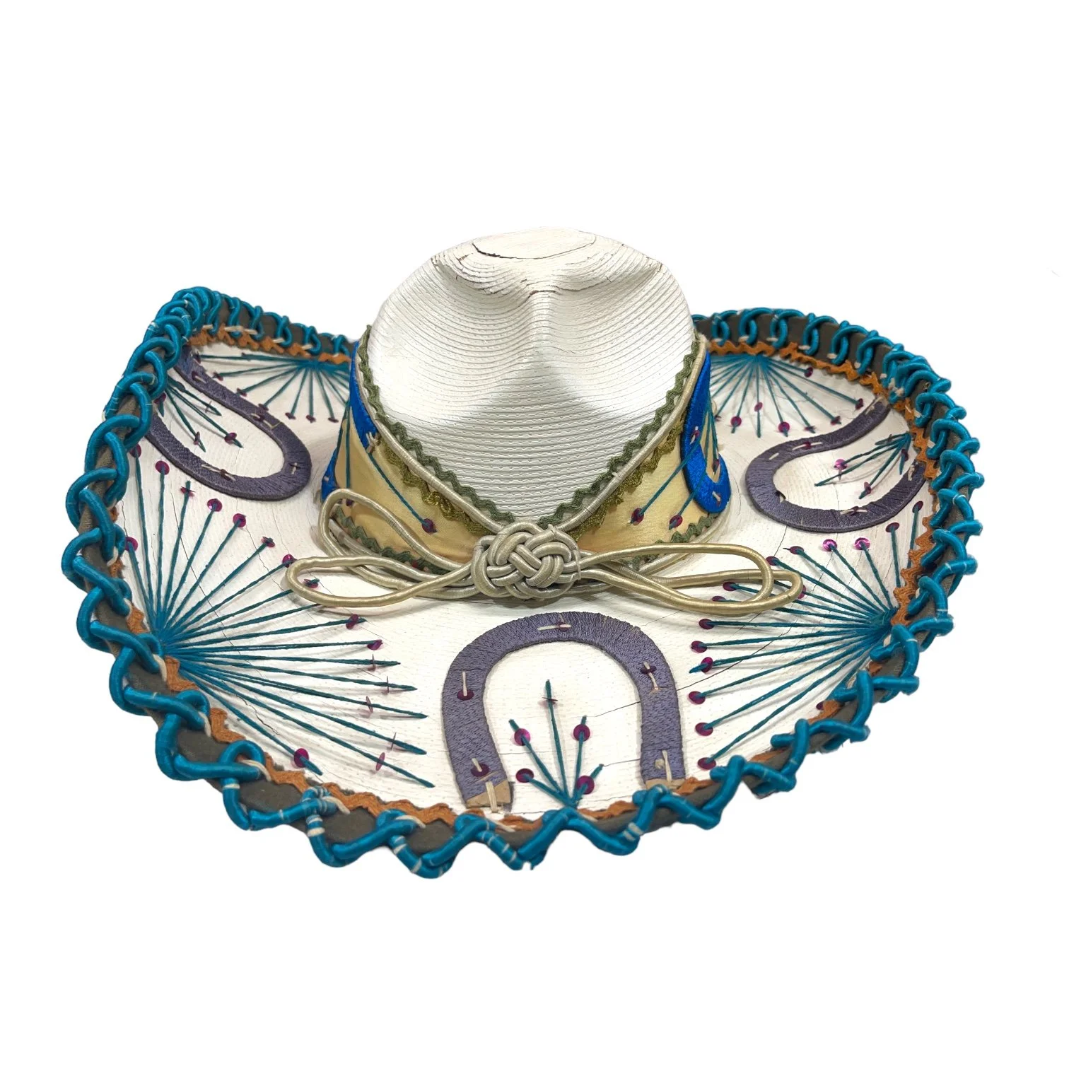 Vintage Authentic Mexican Mariachi Sombrero - high crowned with sequins and horseshoes.