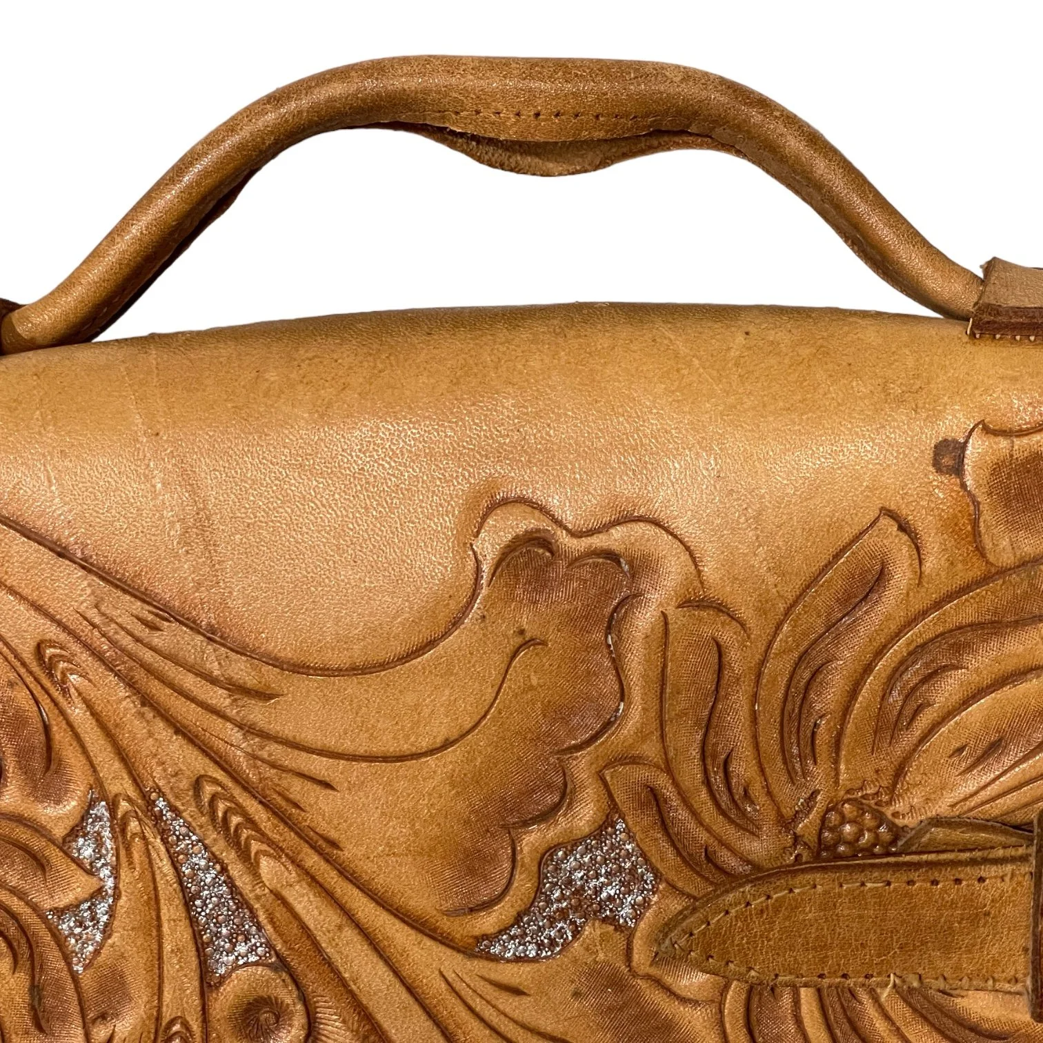 Vintage genuine leather hand tooled two piece rifle case lined in red fleece. Embossed flowers, deer on gun case.