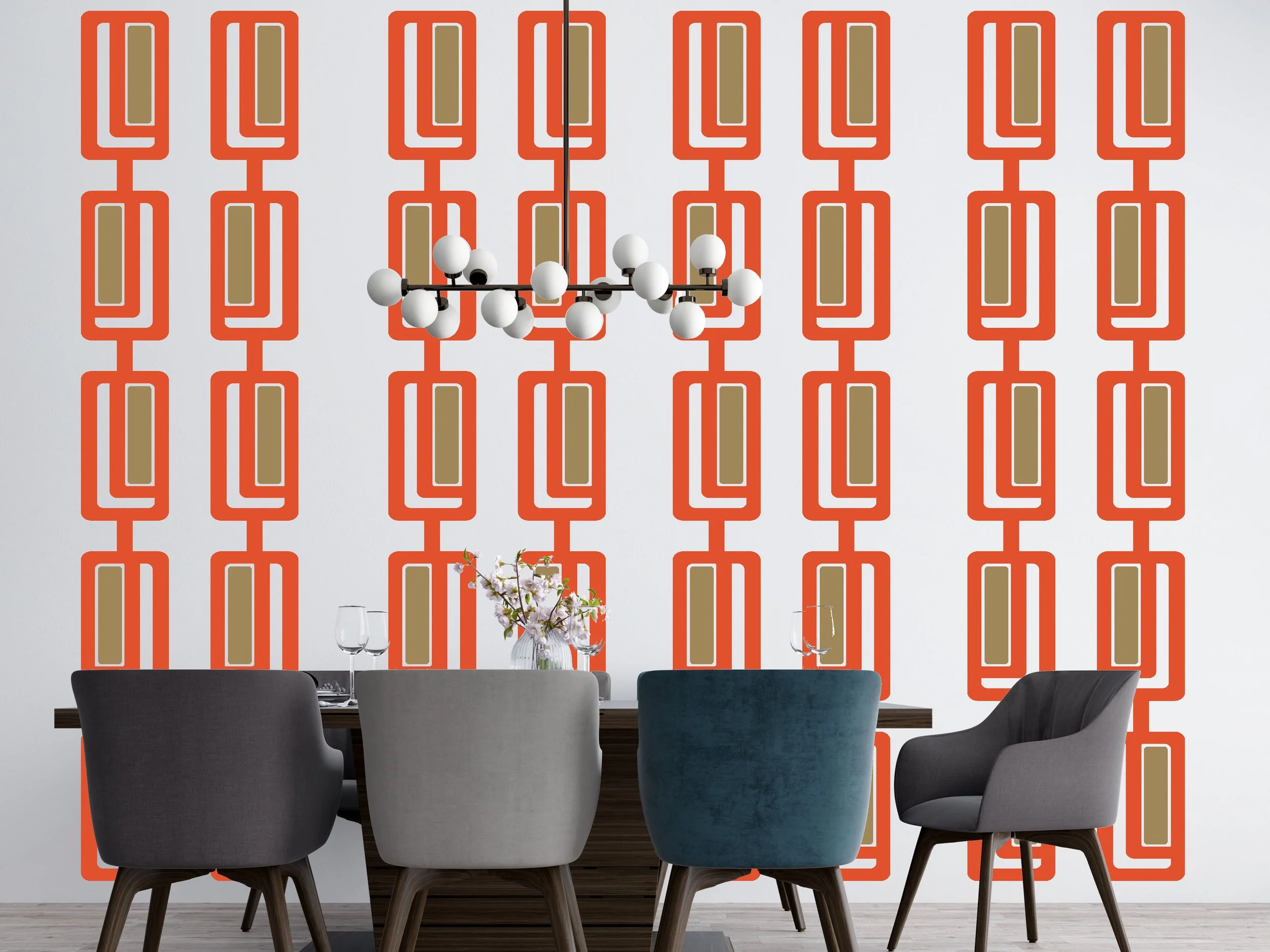 2 color removable vinyl wall decal with rectangular chain pattern, modern geometric design for home decor.