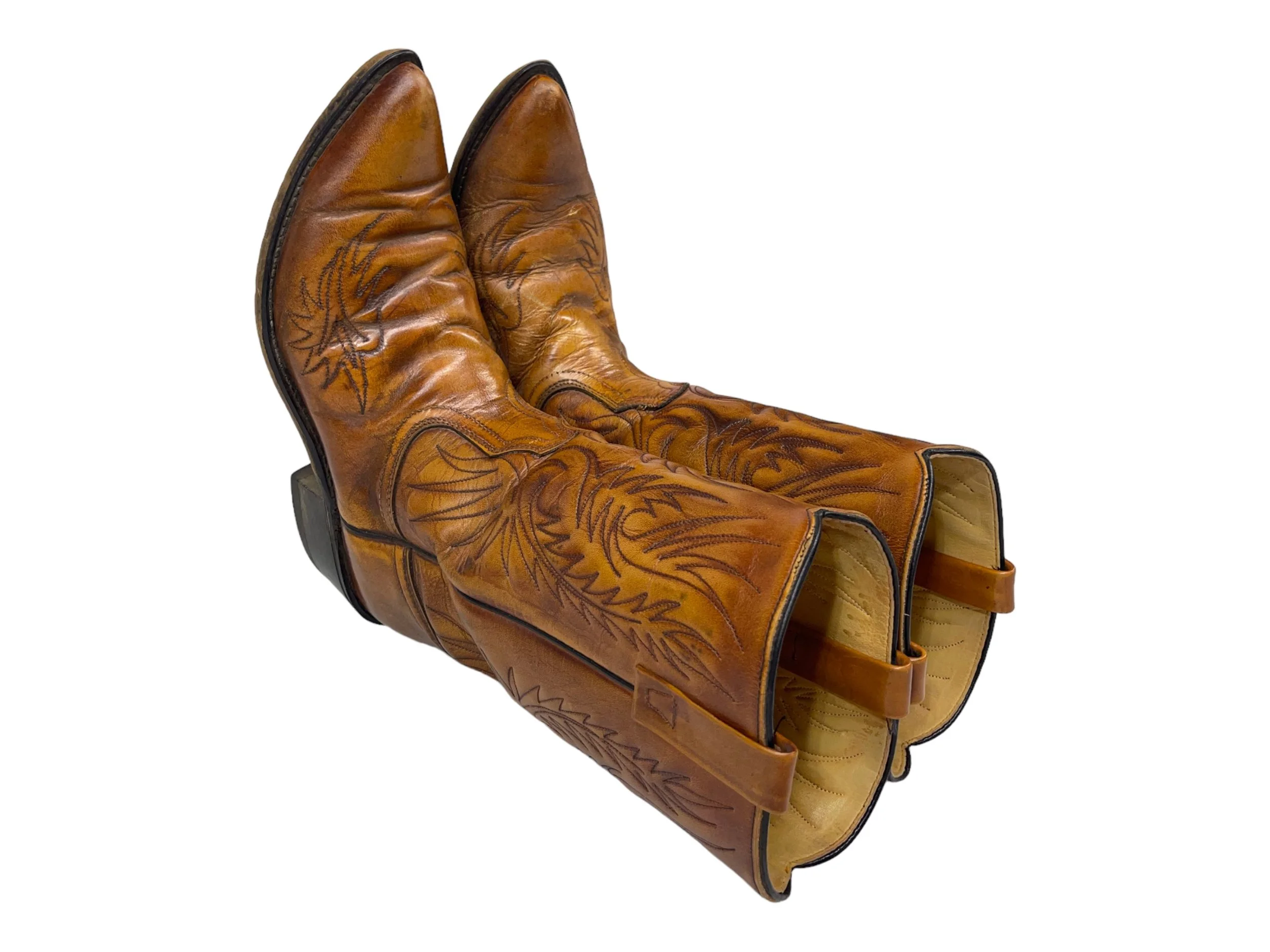 Vintage leather Acme Cowboy Boots, - 1970s Circle A Cowboy Boots, Size 10D, tall shaft.