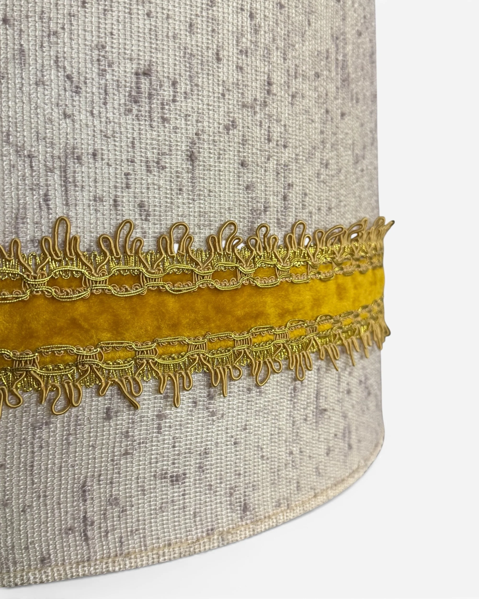 close up view of vintage large mid century modern drum shade detailing texture