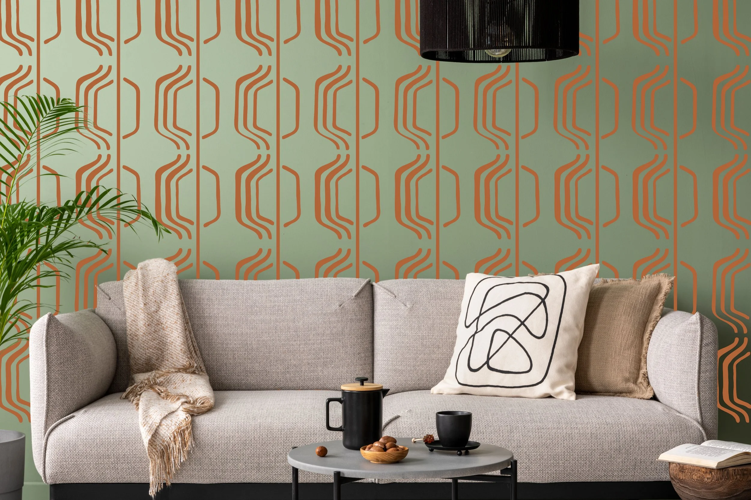 Modern geometric chain vinyl wall decal in contemporary style, available in 2 sizes and 24 color options. Removable wall art for living room, bedroom, office, or home decor. Easy to apply and remove.