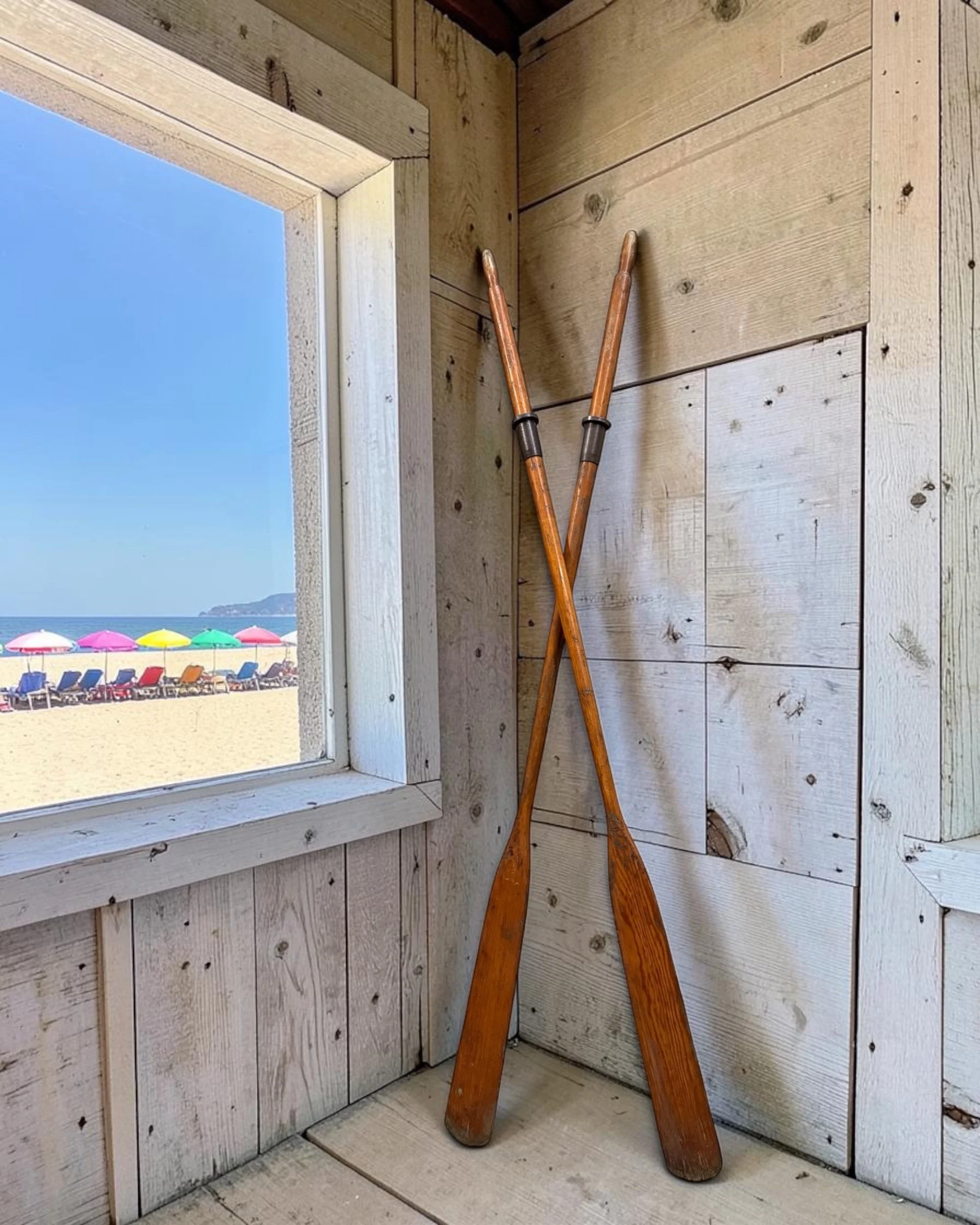 Vintage Smoker’s wooden boat oar measuring approximately 90 inches long, shown as an oversized nautical wall decor piece.