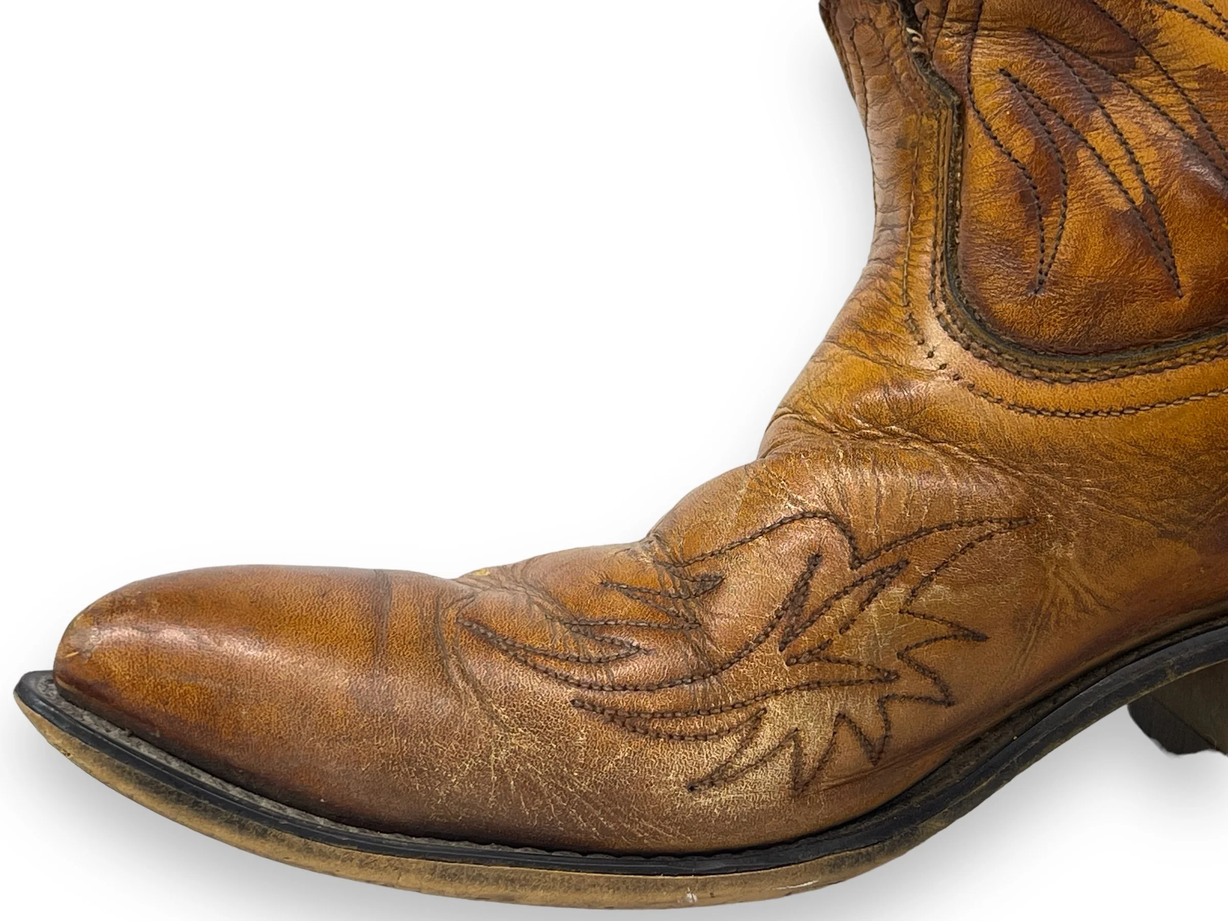 Vintage leather Acme Cowboy Boots, - 1970s Circle A Cowboy Boots, Size 10D, tall shaft.