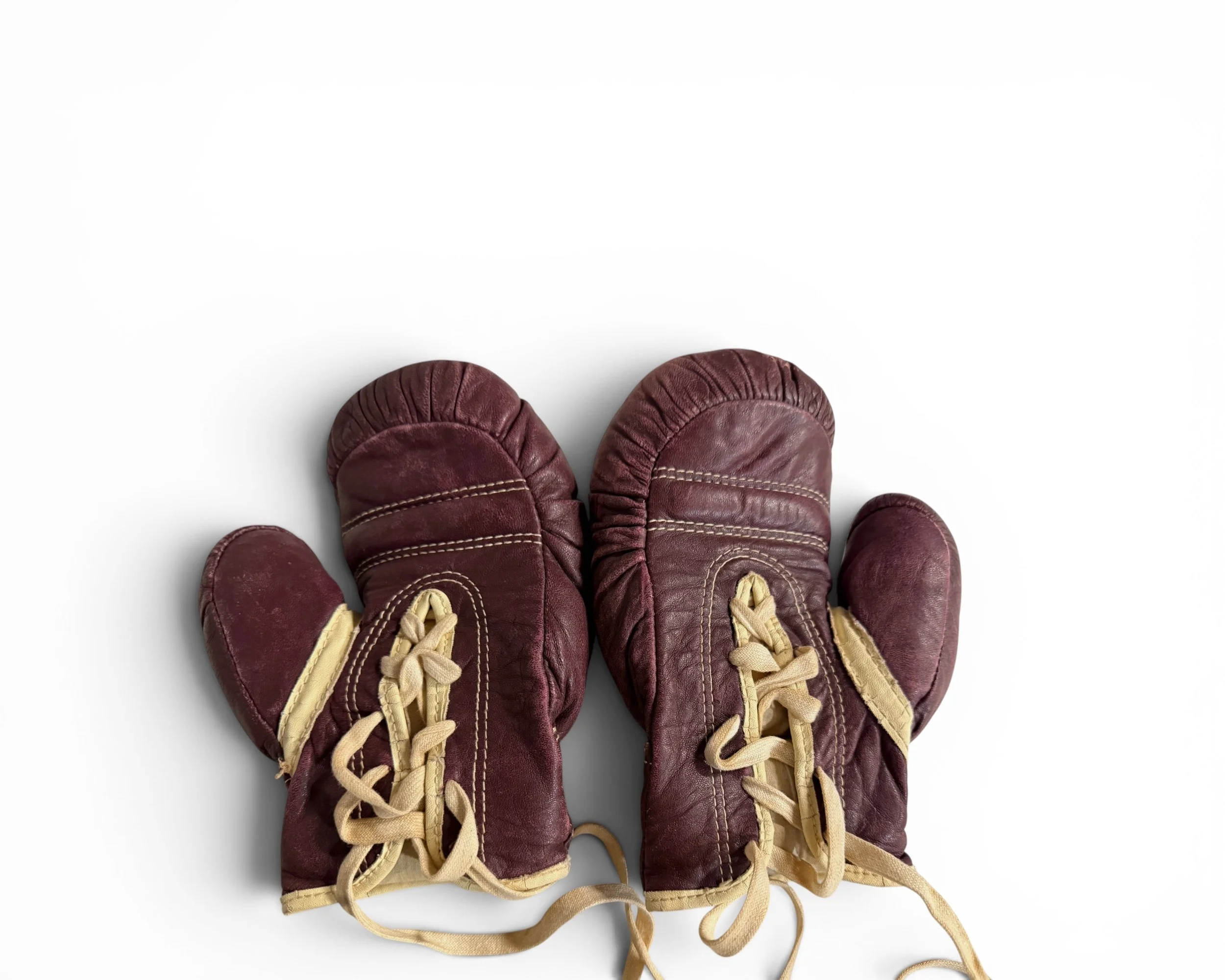 vintage lace up leather boxing glove for rustic athletic sports decor