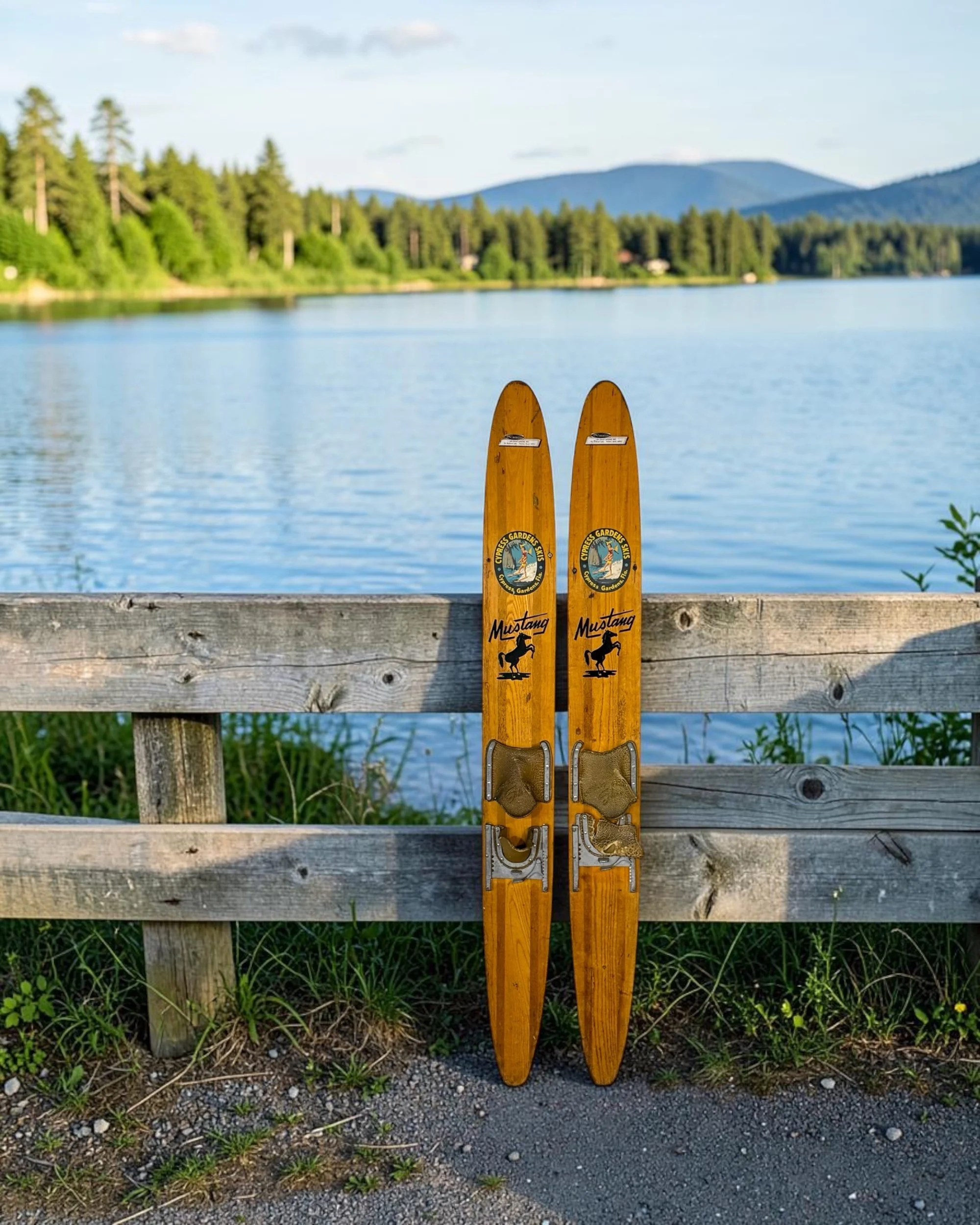 vintage Cypress Gardens Mustang wooden water skis - Modern Artifact DecorPhotoroom_20260720_181701.JPG