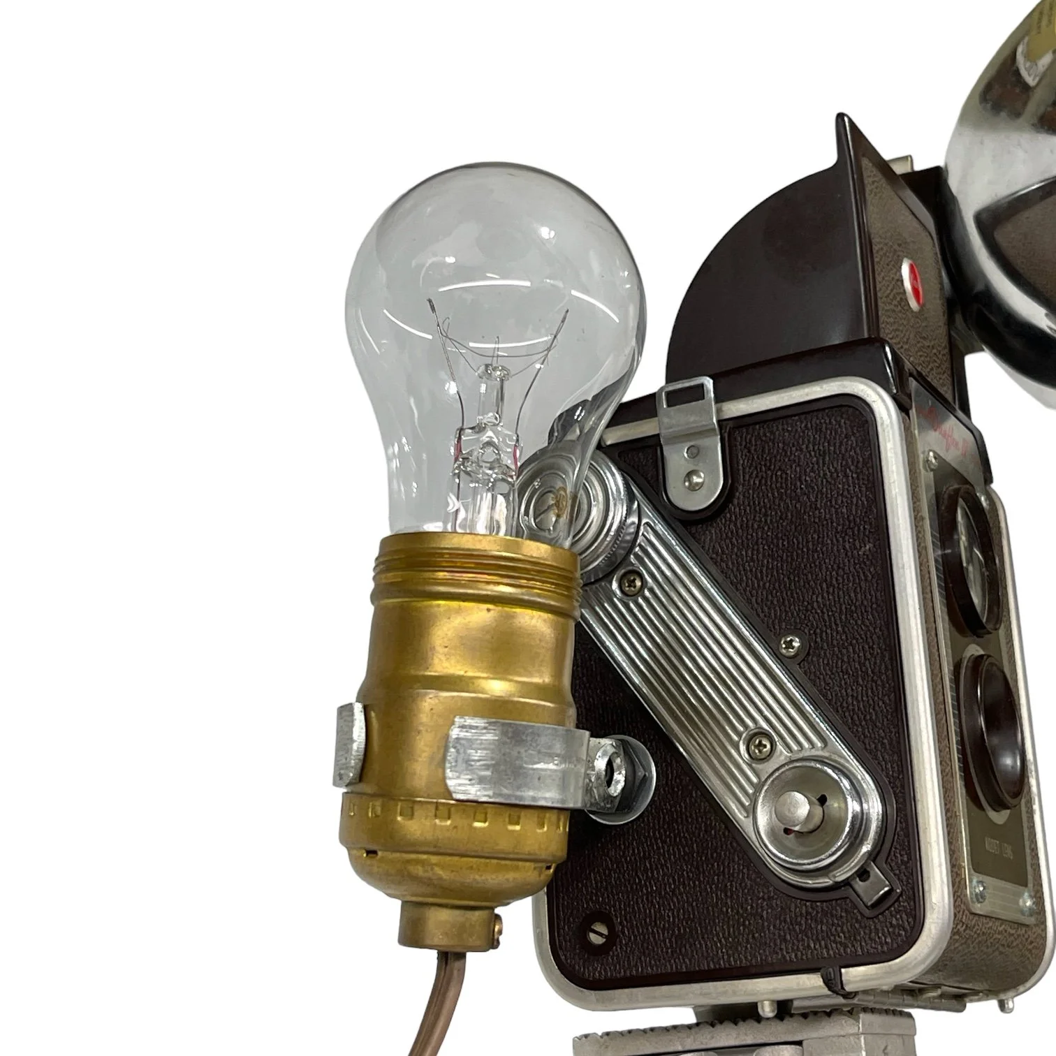 Vintage Kodak Duaflex IV Camera and Uni Colt Richards Engineering Wooden Tripod Floor Lamp