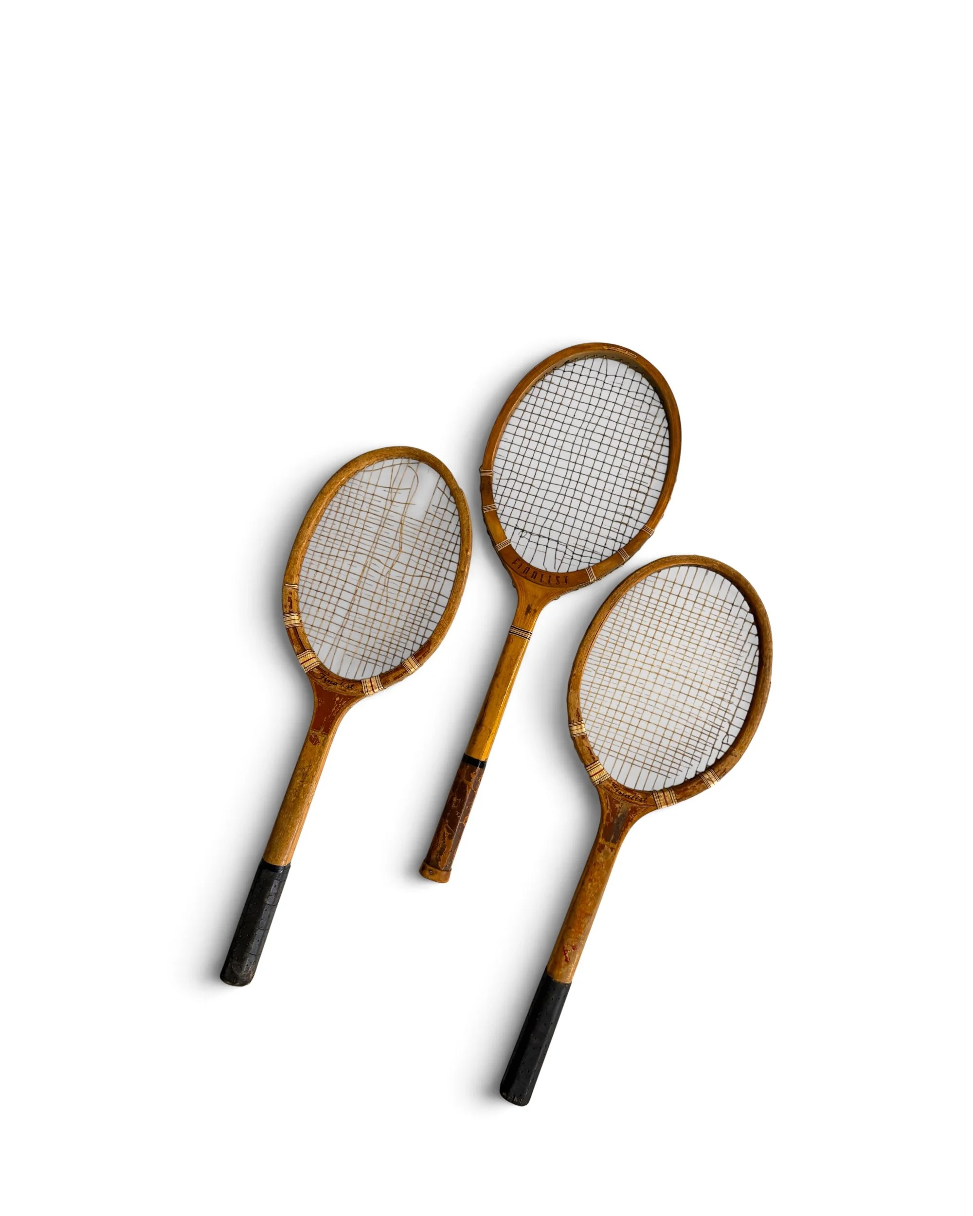 set of 3 rustic vintage wood tennis rackets by Finalist