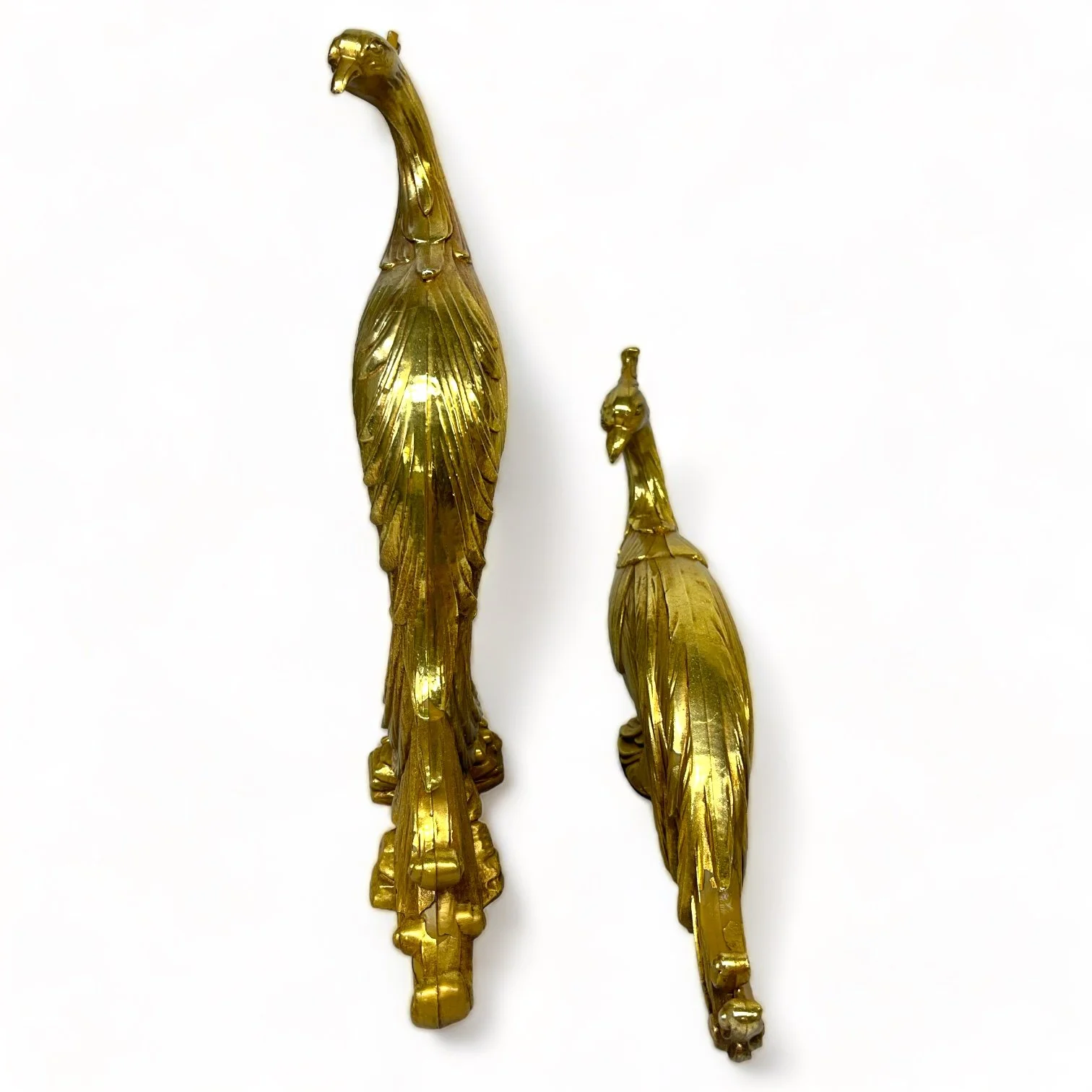 Vintage 1960s Syroco gold tabletop peacocks set of 2