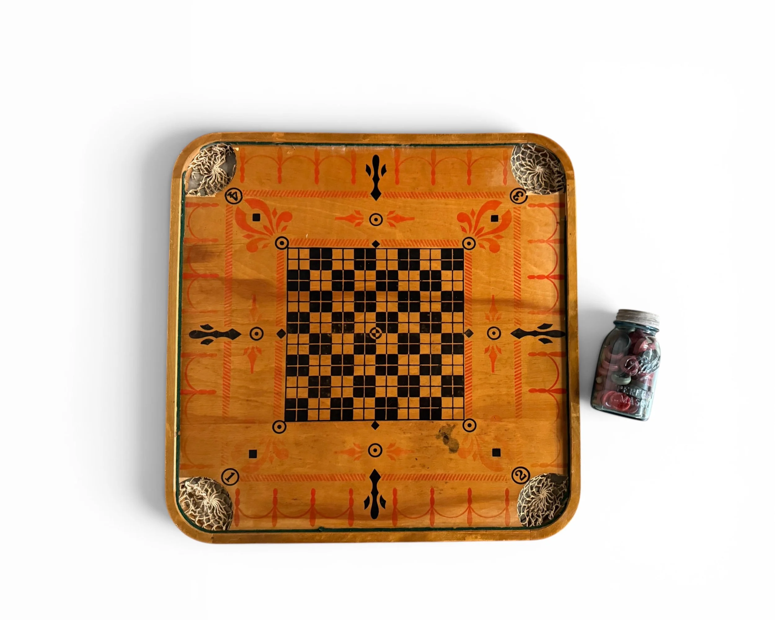 Photoroom_20260617_074953vintage carrom board with game pieces - Modern Artifact Decor.JPG