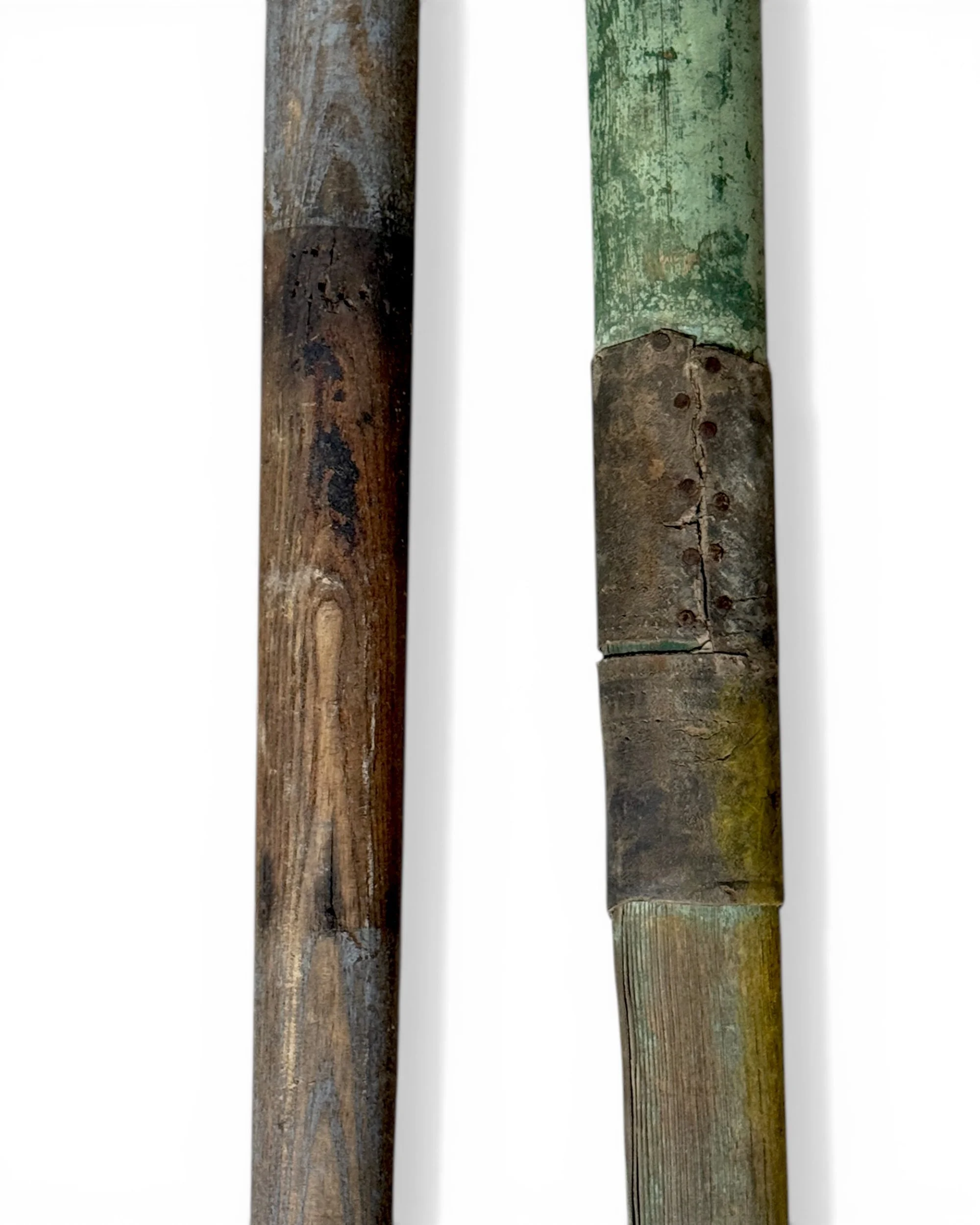 Close up weathered paint vintage boat oar red green chippy coastal lake house decor