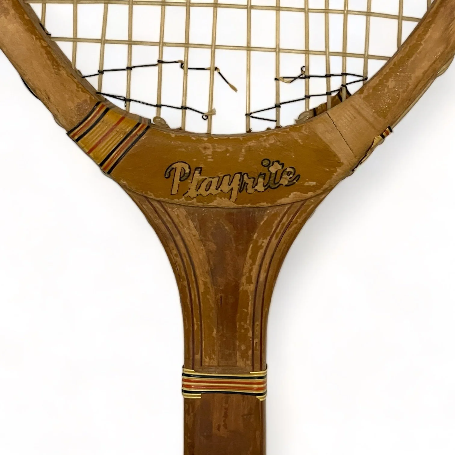 Vintage pair of wooden tennis rackets by Wright & Ditson and Playrite with wood press and canvas covers.