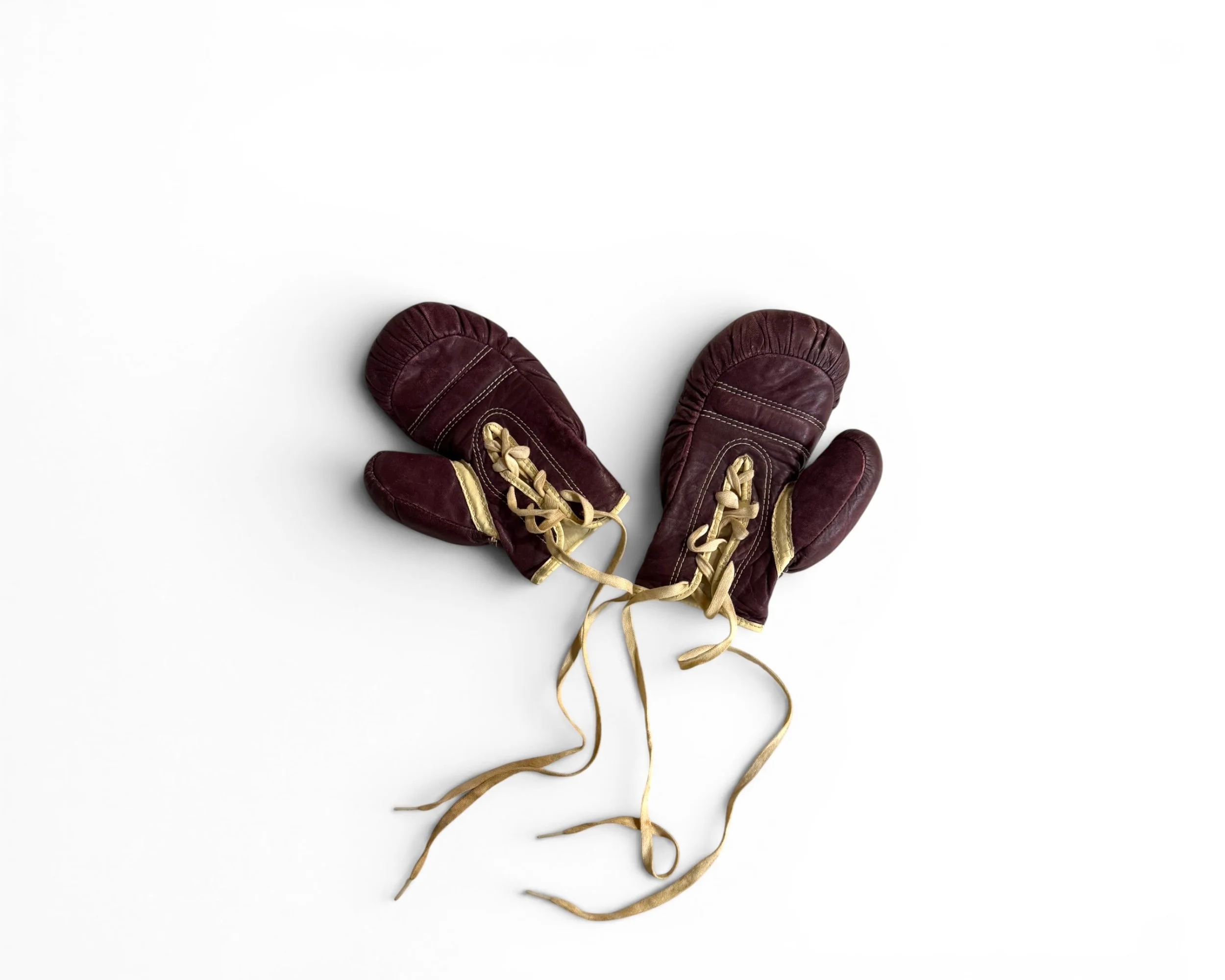 vintage pair leather boxing gloves by JC Higgins for Sears Roebuck & co. old school locker room decor