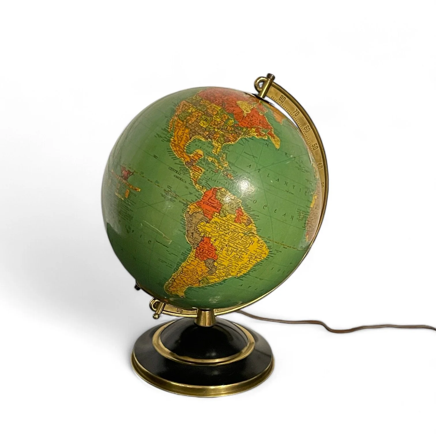 Vintage 1940s Replogle 10 inch Library glass globe light on metal stand.