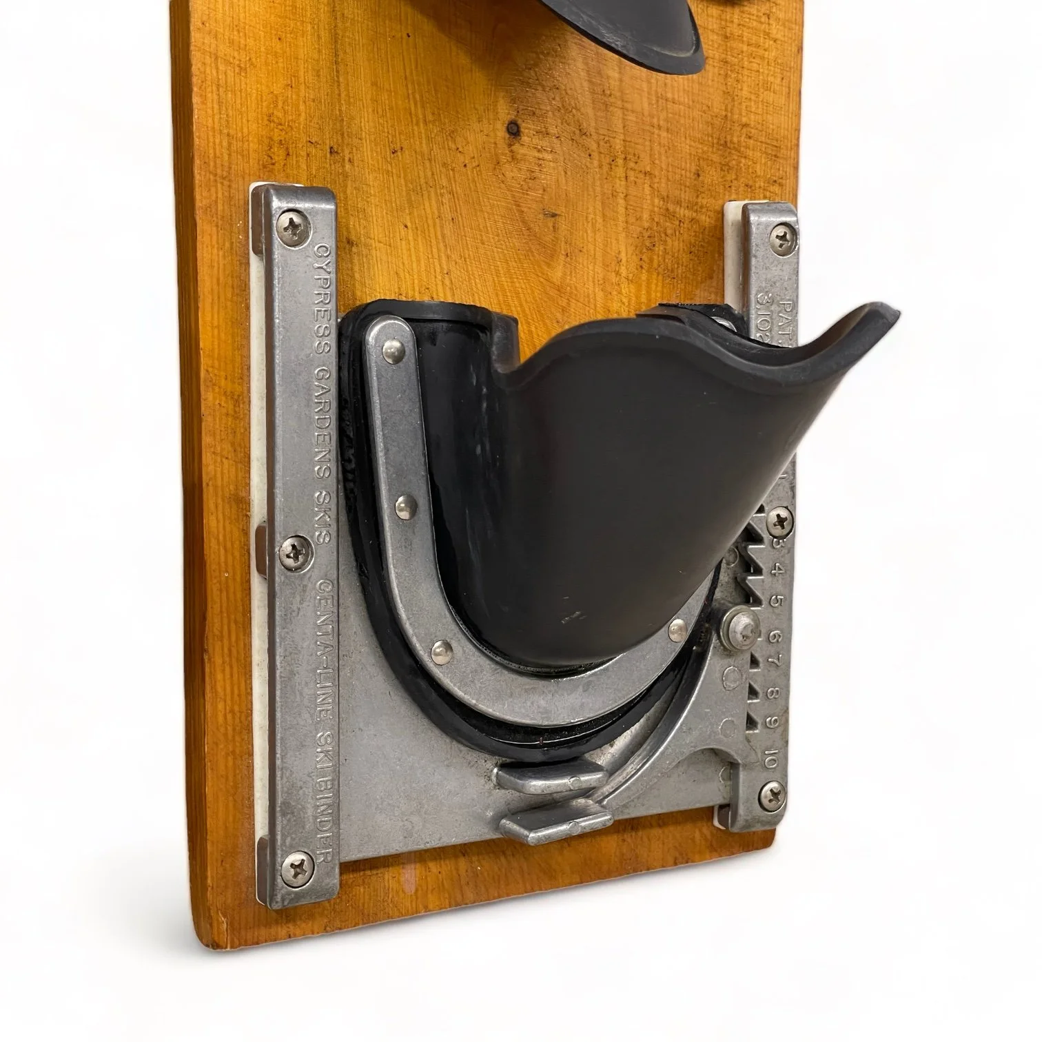 Vintage pair of Cypress Gardens trick wooden water skis, 19 3/4 inches with bindings.