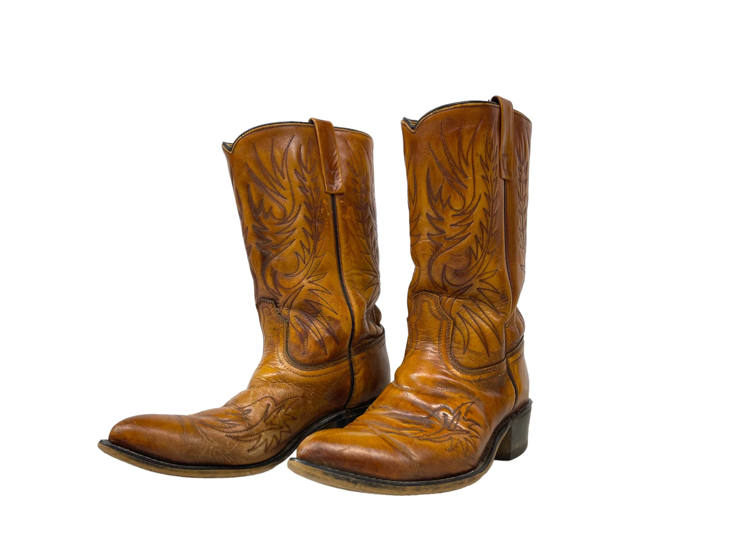 Vintage leather Acme Cowboy Boots, - 1970s Circle A Cowboy Boots, Size 10D, tall shaft.