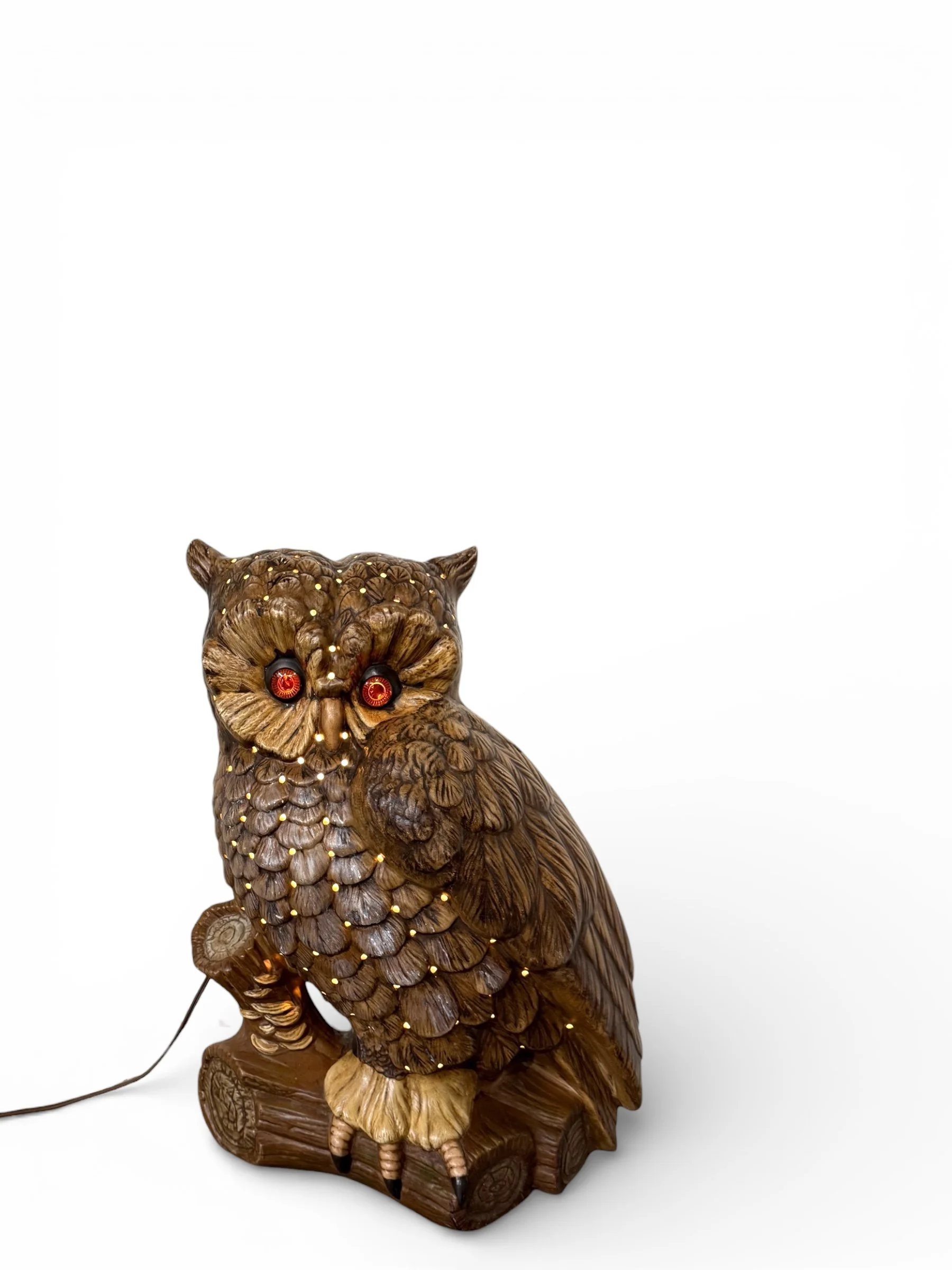 Large vintage Atlantic Mold ceramic owl table lamp front view