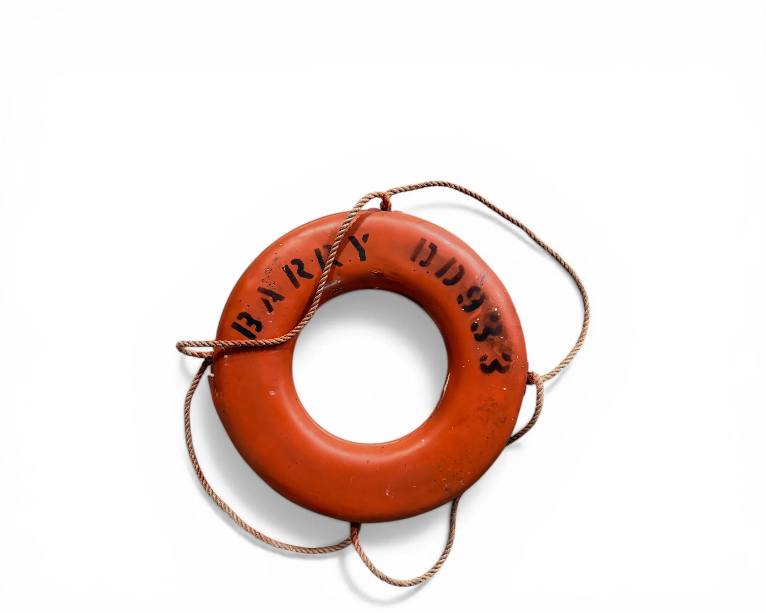 Coastal decor statement piece orange life ring buoy with rope