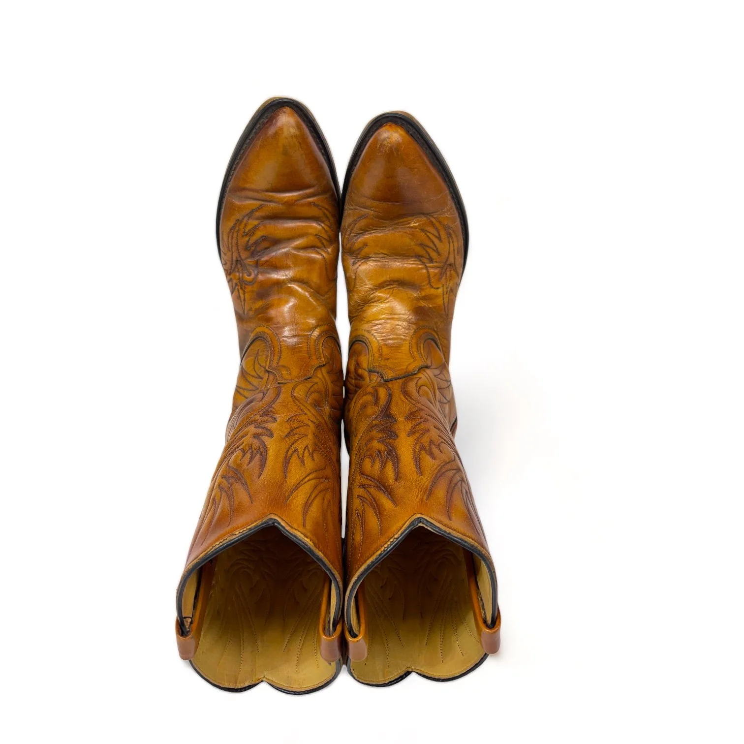 Vintage leather Acme Cowboy Boots, - 1970s Circle A Cowboy Boots, Size 10D, tall shaft.