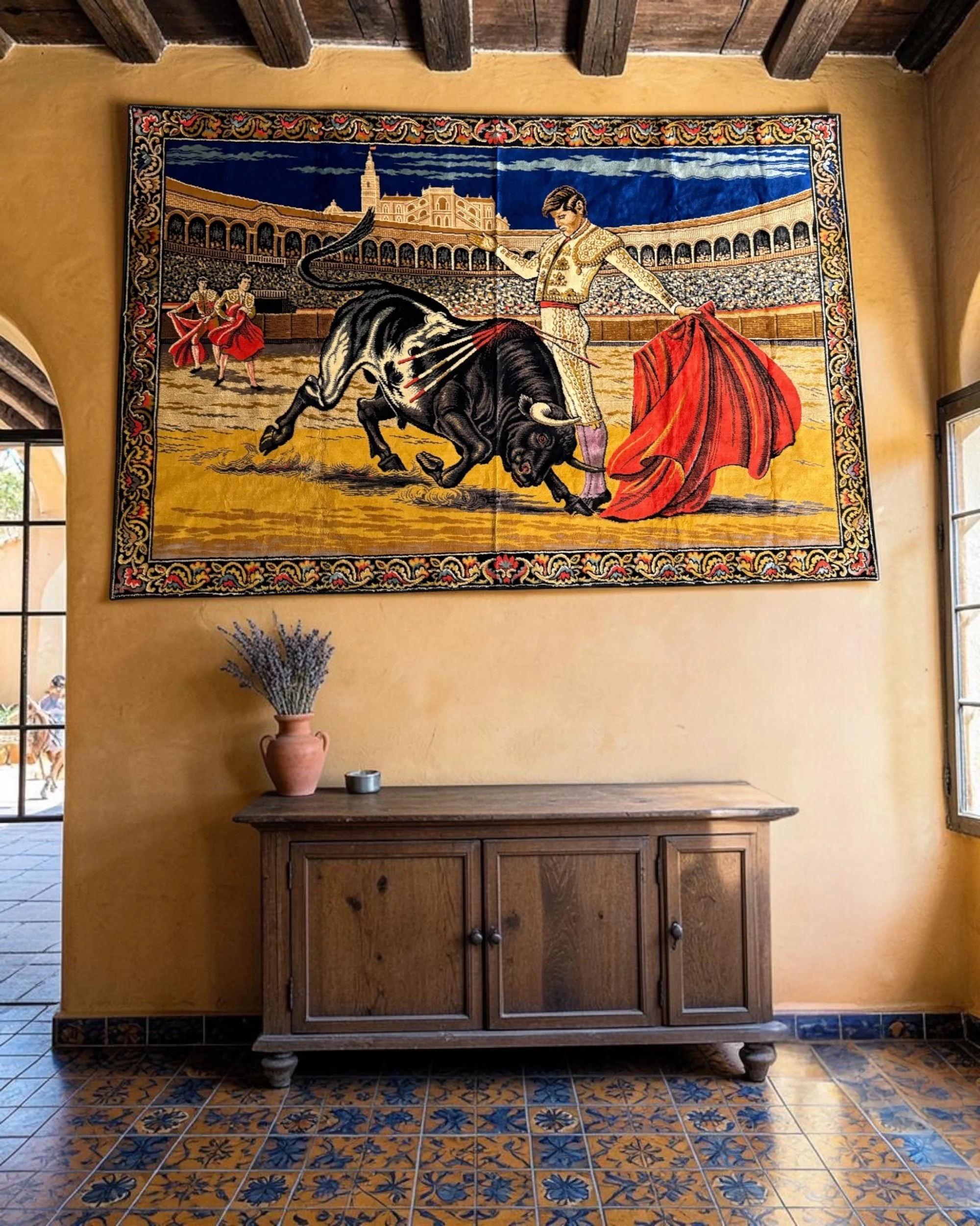 vintage spanish bullfighter tapestry 74x48 made in Italy - Modern Artifact DecorPhotoroom_20260802_141630.JPG