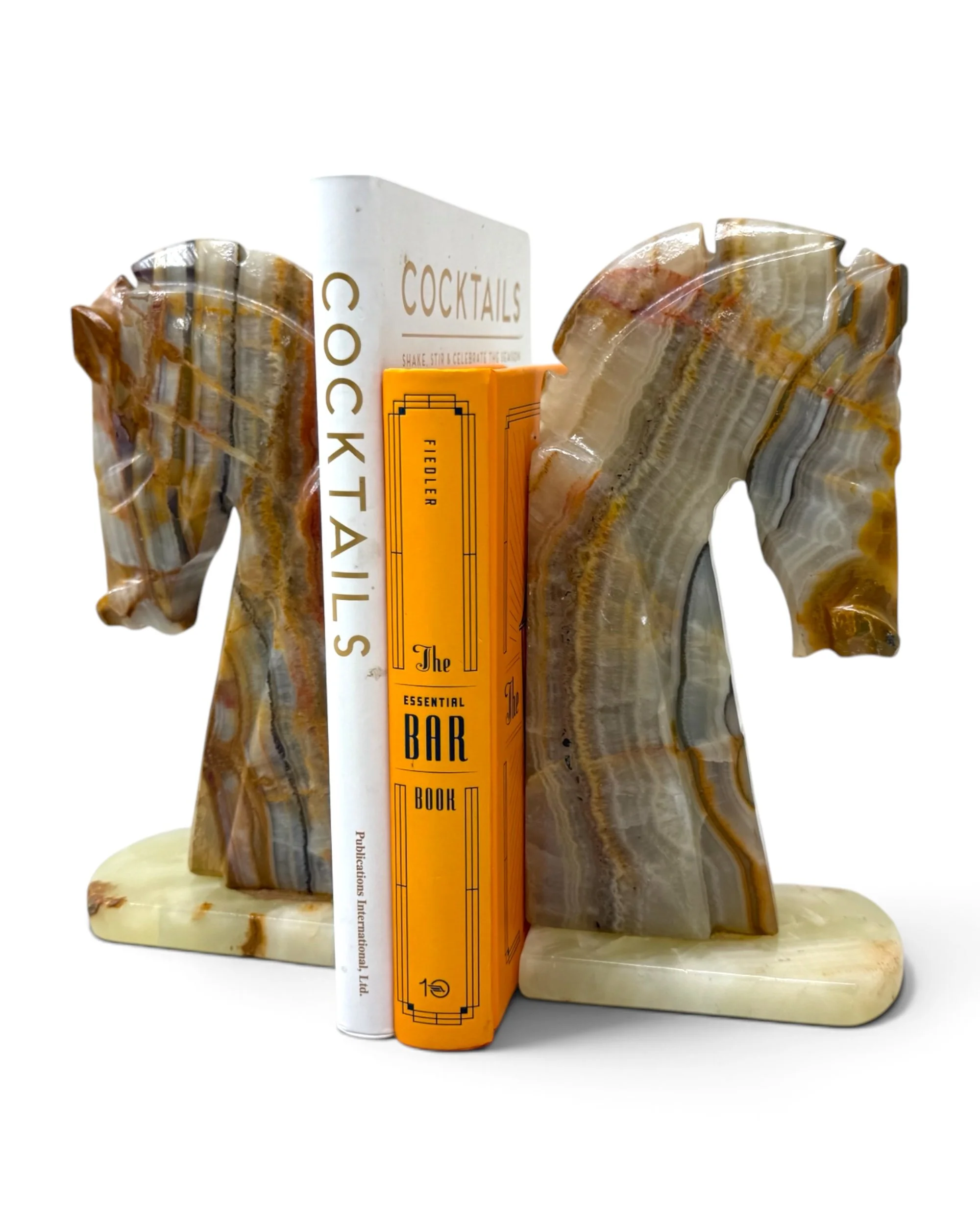 vintage pair carved onyx horse head bookends