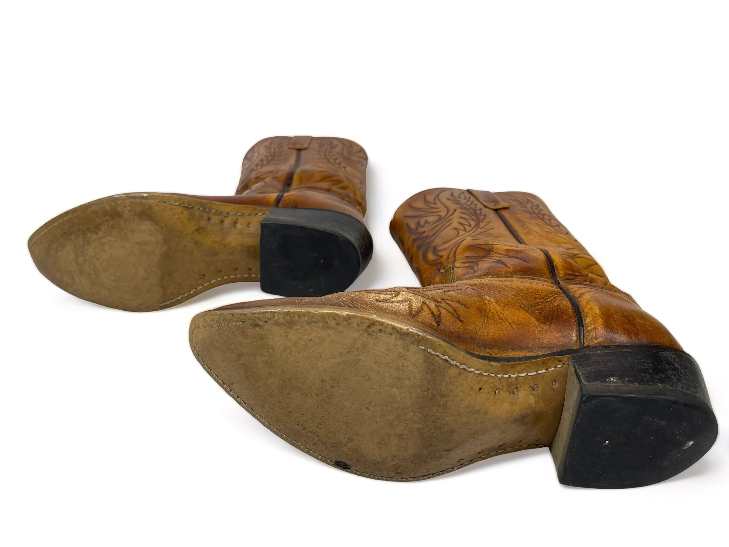 Vintage leather Acme Cowboy Boots, - 1970s Circle A Cowboy Boots, Size 10D, tall shaft.