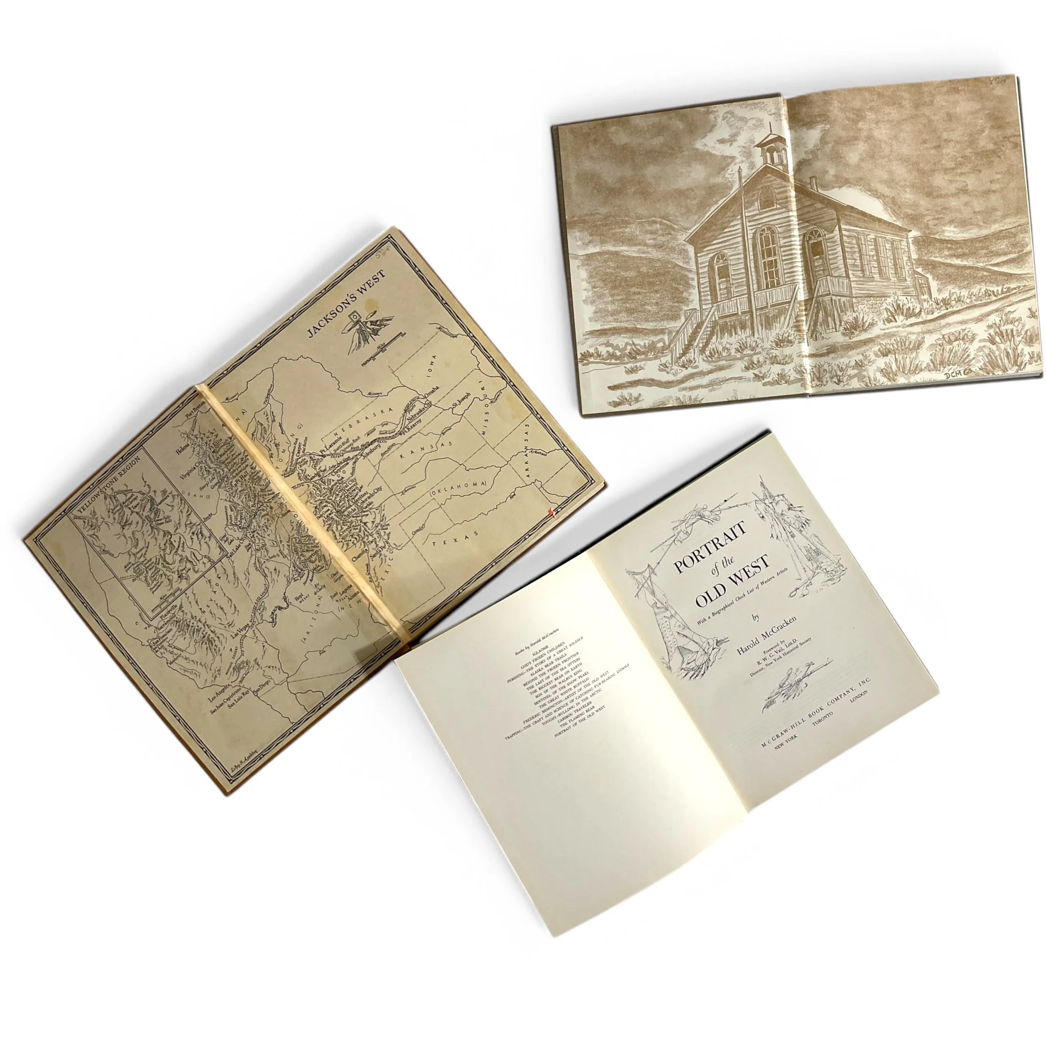 Vintage set of 3 hardcover coffee table books with dust covers. Set includes Picture Maker of the Old West, Portrait of the Old West, Ghost Town Trails.