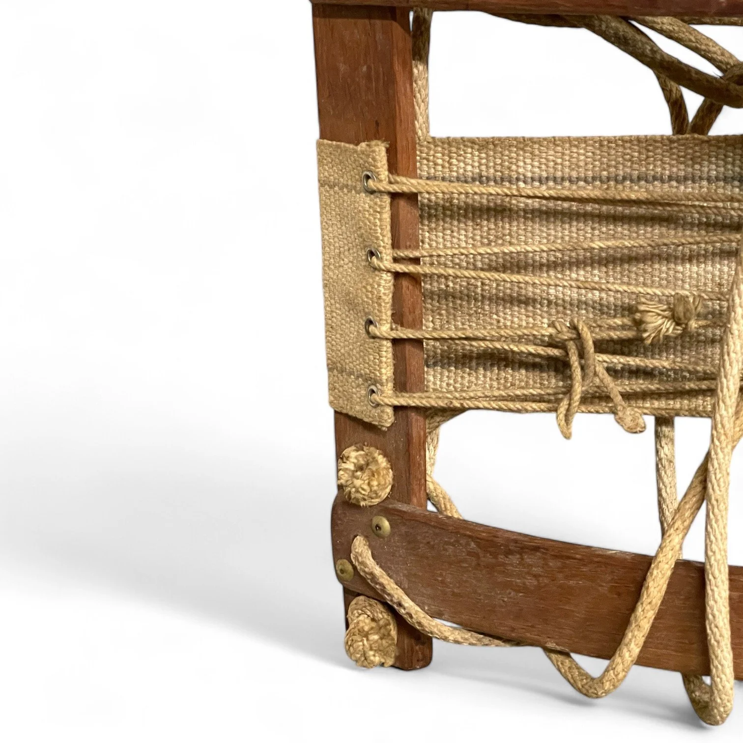 Vintage wooden backpack packboard frame, 25 inches, canvas straps and rope