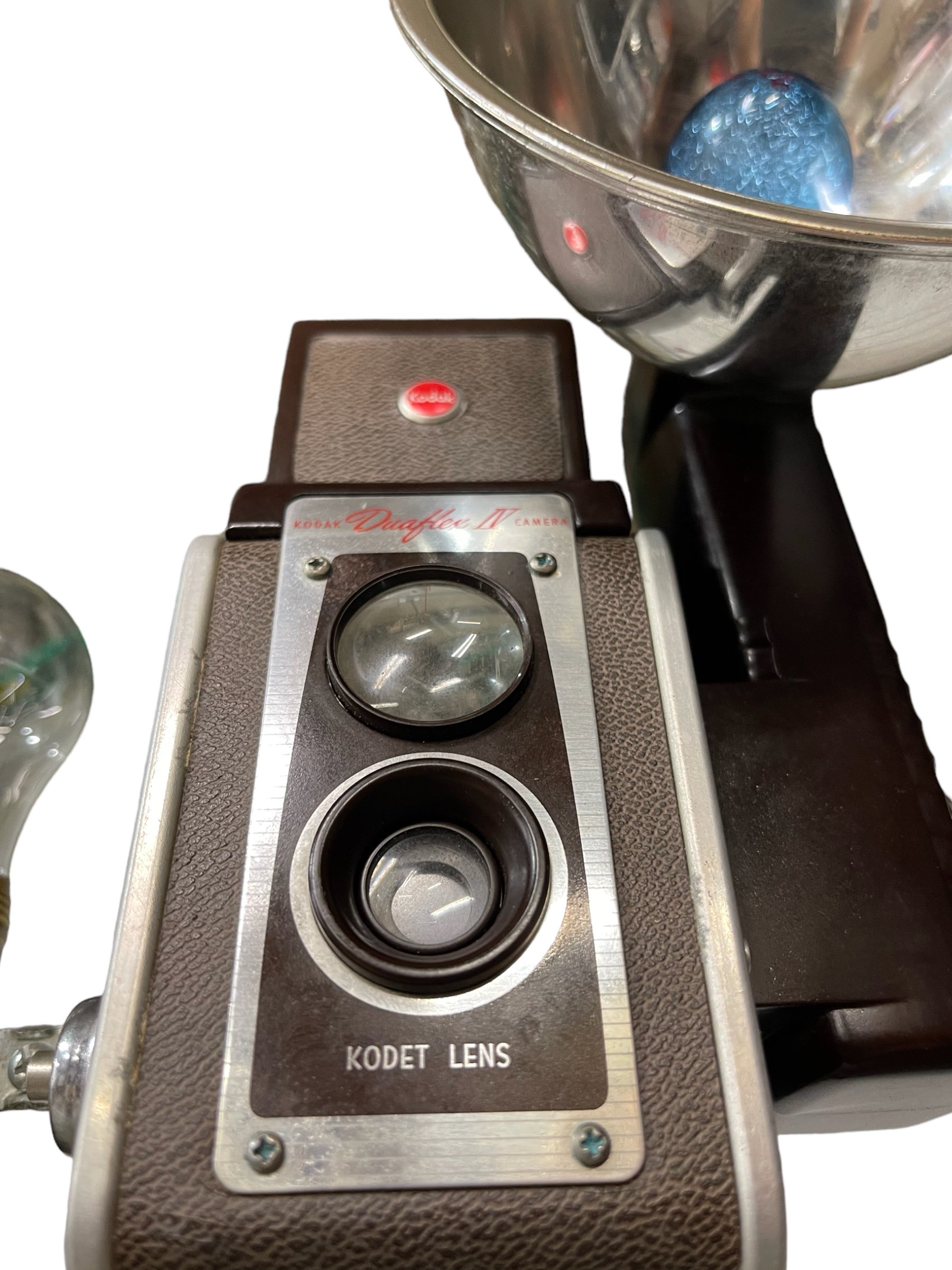 Vintage Kodak Duaflex IV Camera and Uni Colt Richards Engineering Wooden Tripod Floor Lamp