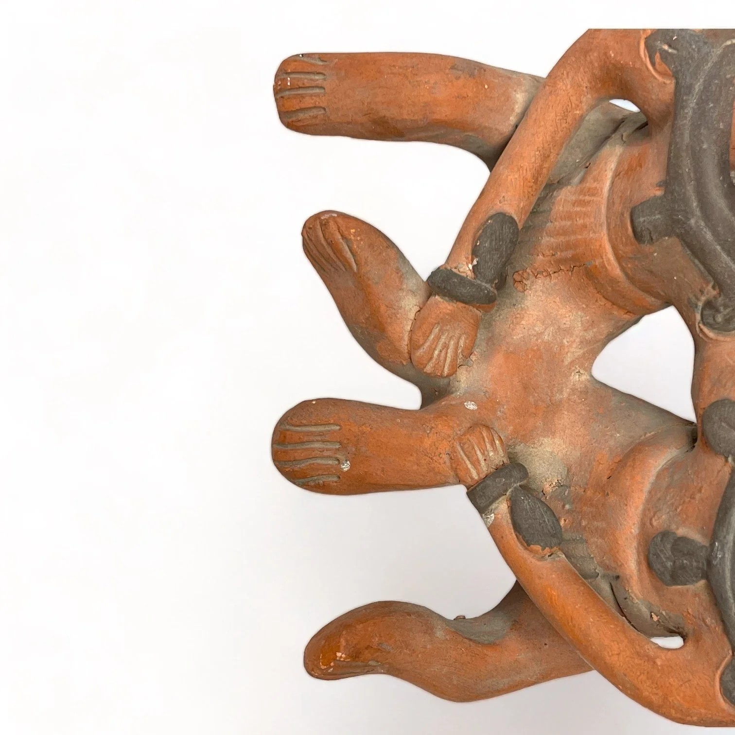 Vintage Mexican terracotta clay figures set with folk art style, including a dance and a couple.