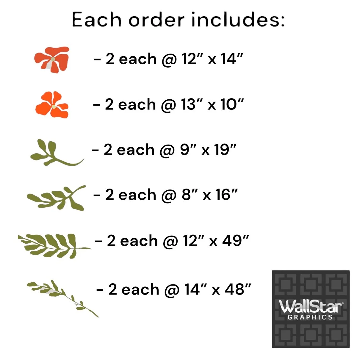 Botanical and flower wall decal "each order includes" by Wall Star Graphics.