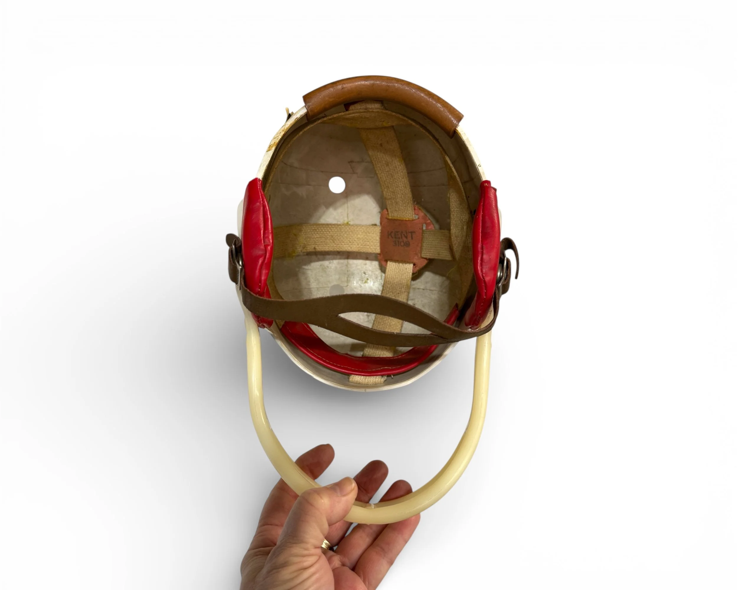 Interior padding and structure of vintage youth football helmet collectible
