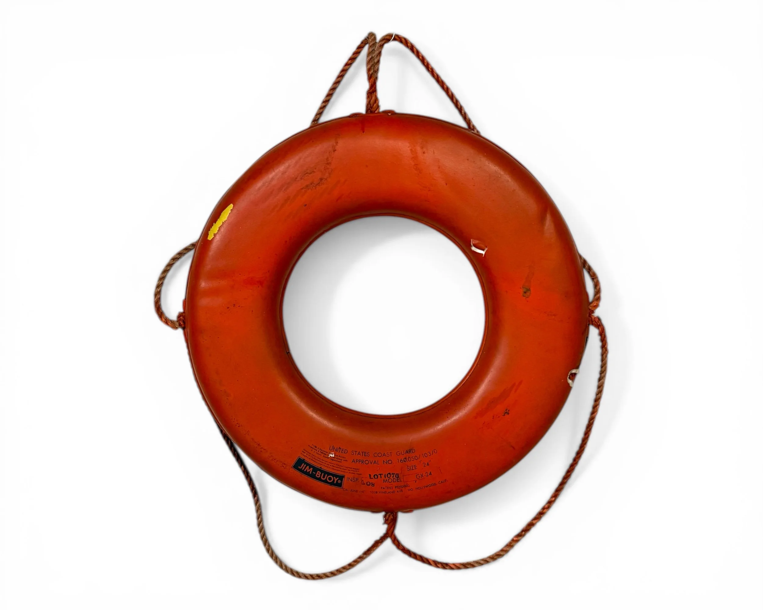 Nautical wall decor vintage orange buoy with distressed finish back view