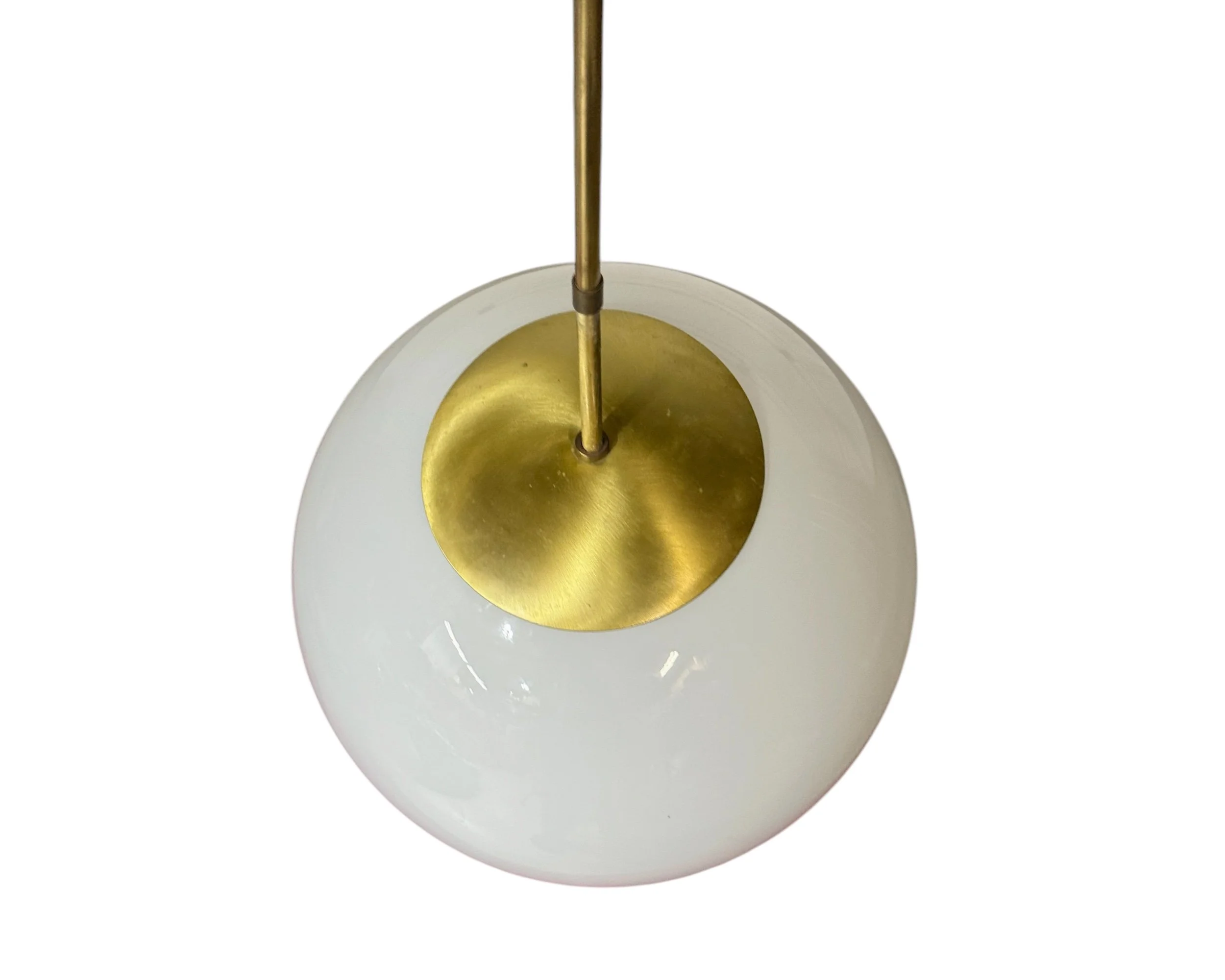 Top view brass canopy and rod detail on vintage Progress Lighting globe pendant