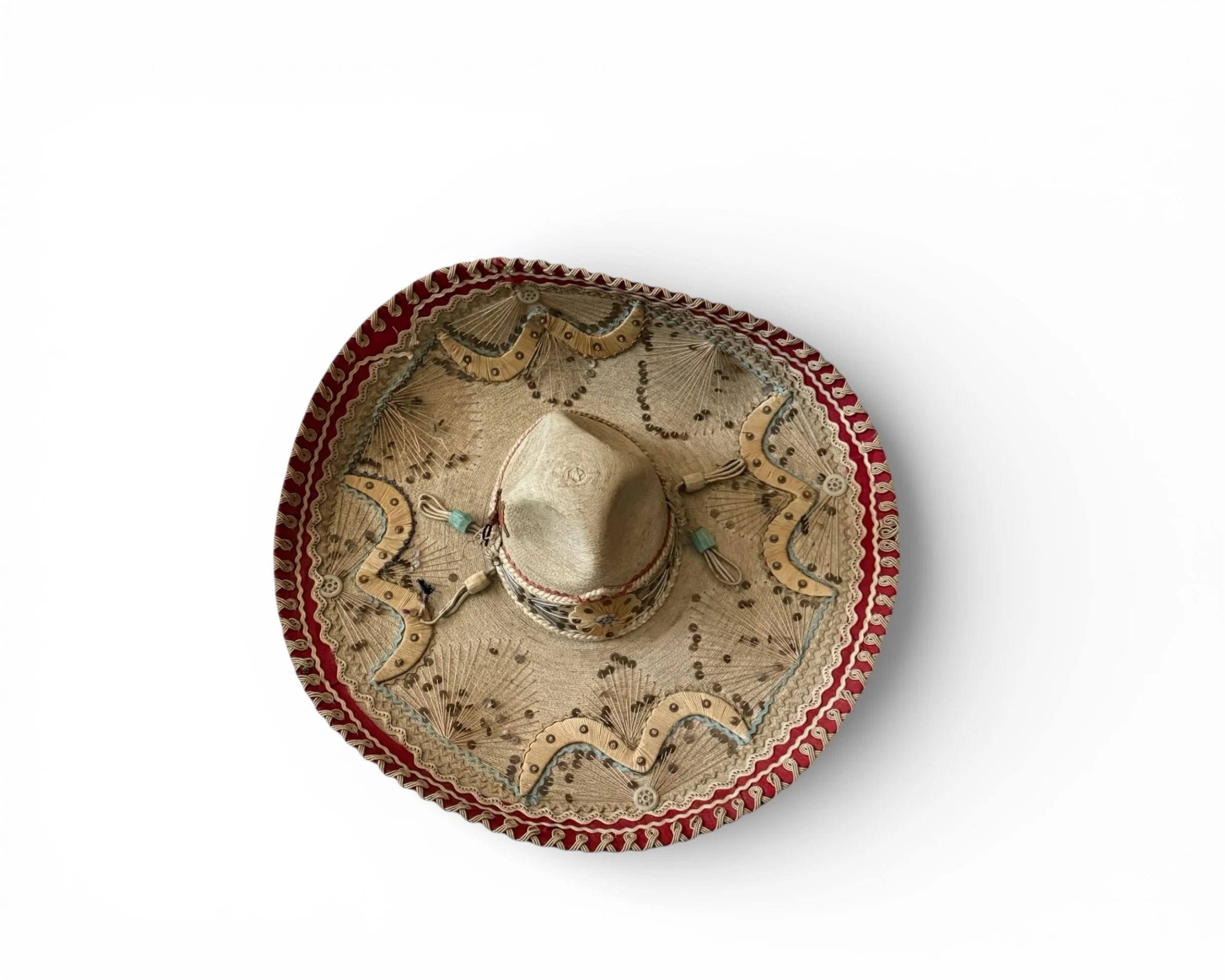 Top view showing traditional 1950s high crown mariachi sombrero design and craftsmanship