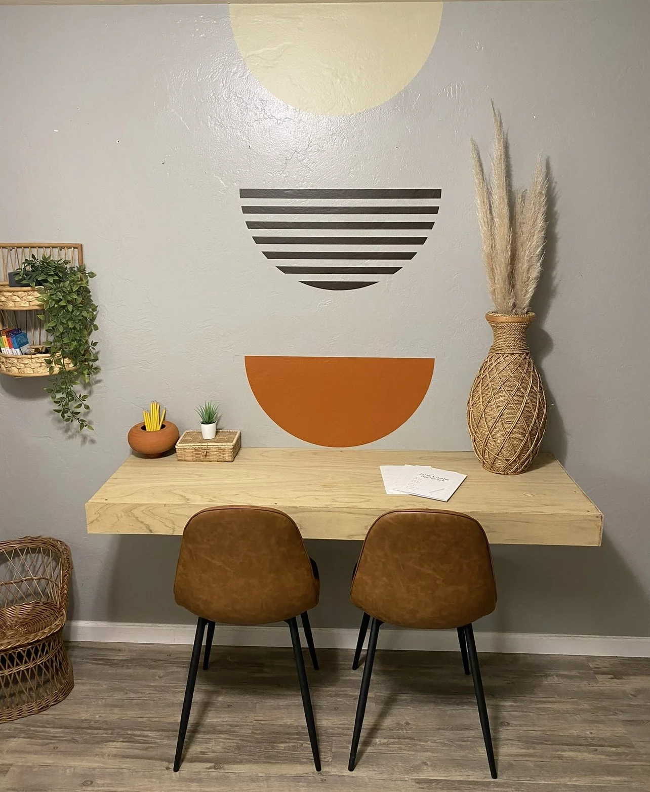A set of 3 half circles, 2 solid, 1 striped wall decals, perfect for boho modern interiors.