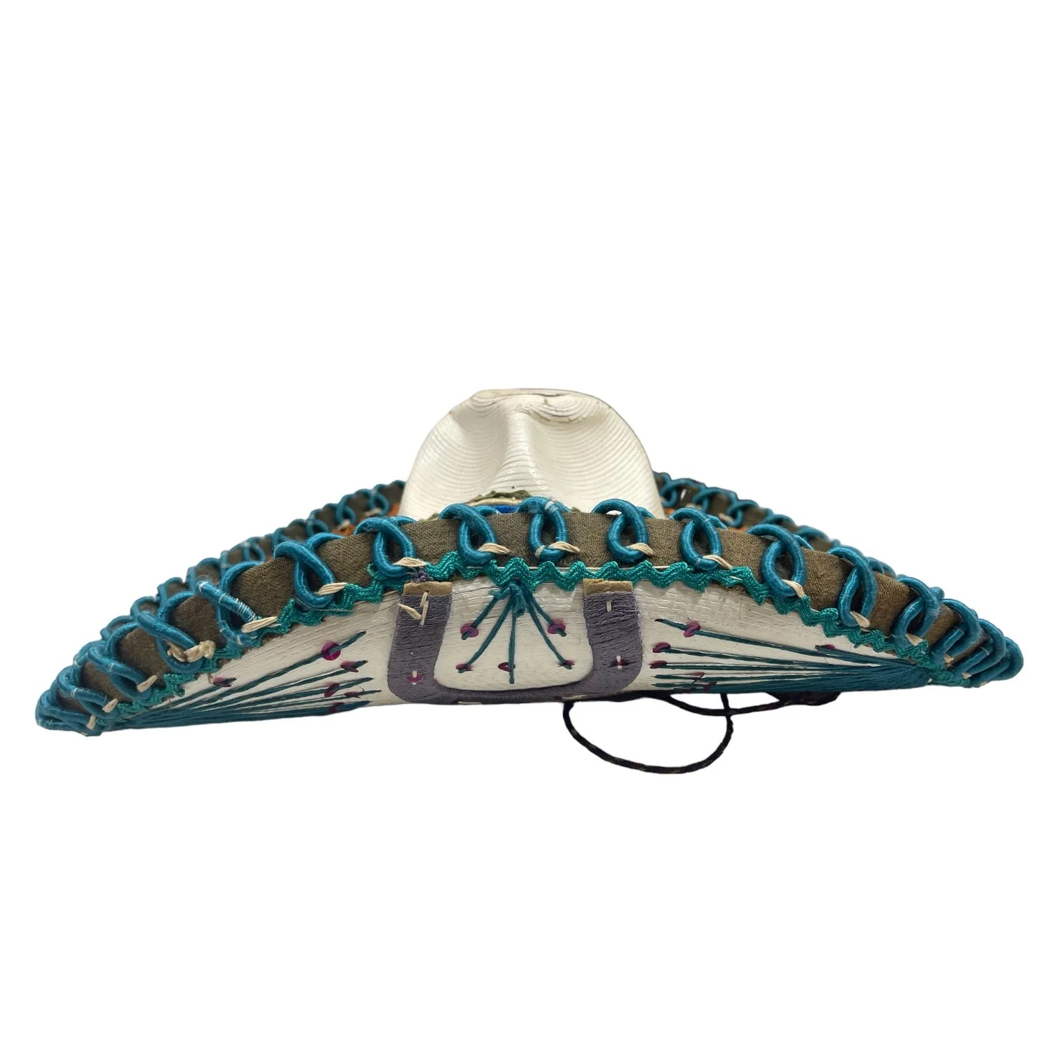 Vintage Authentic Mexican Mariachi Sombrero - high crowned with sequins and horseshoes.