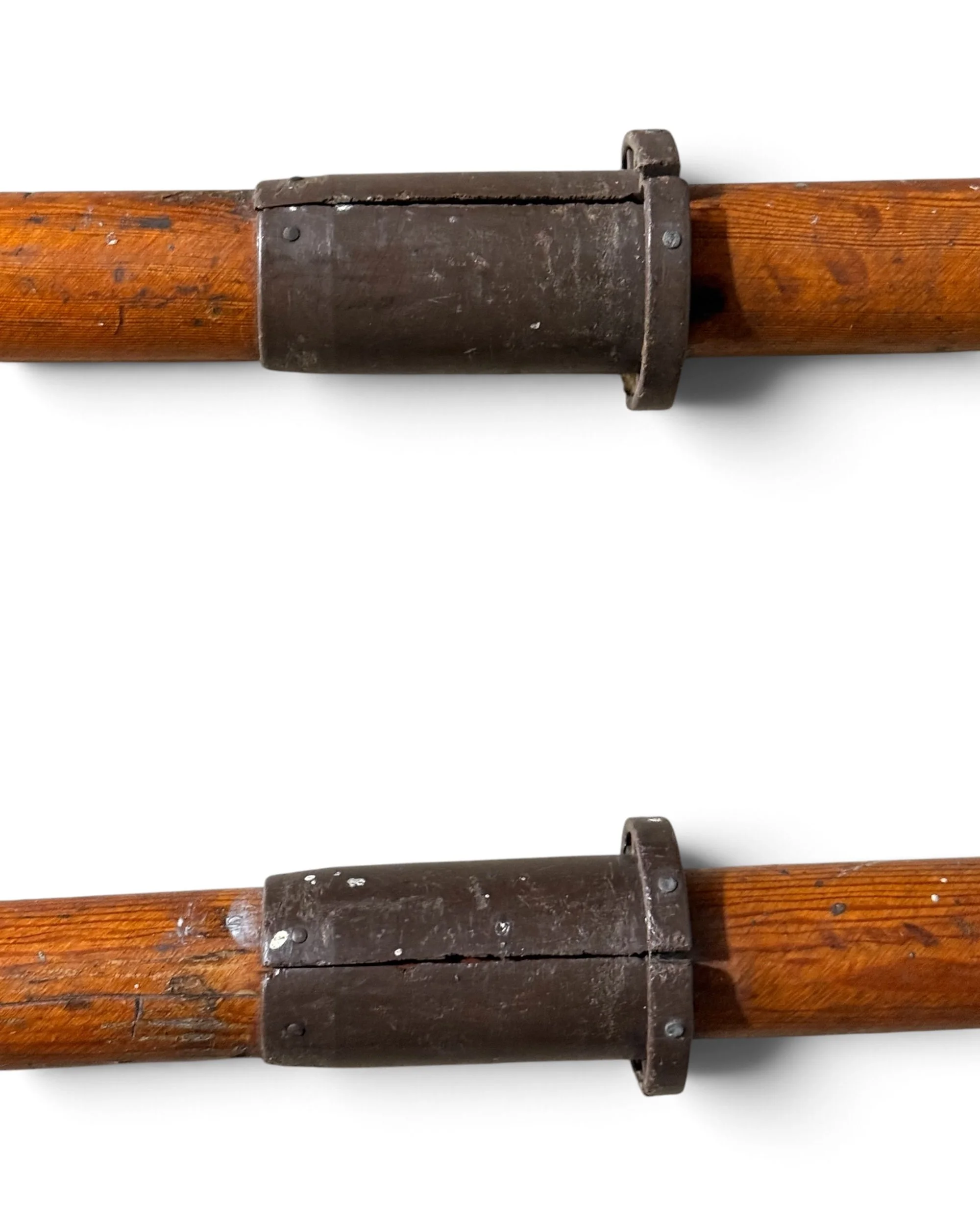close up video of wooden boat oar handles with handle grip