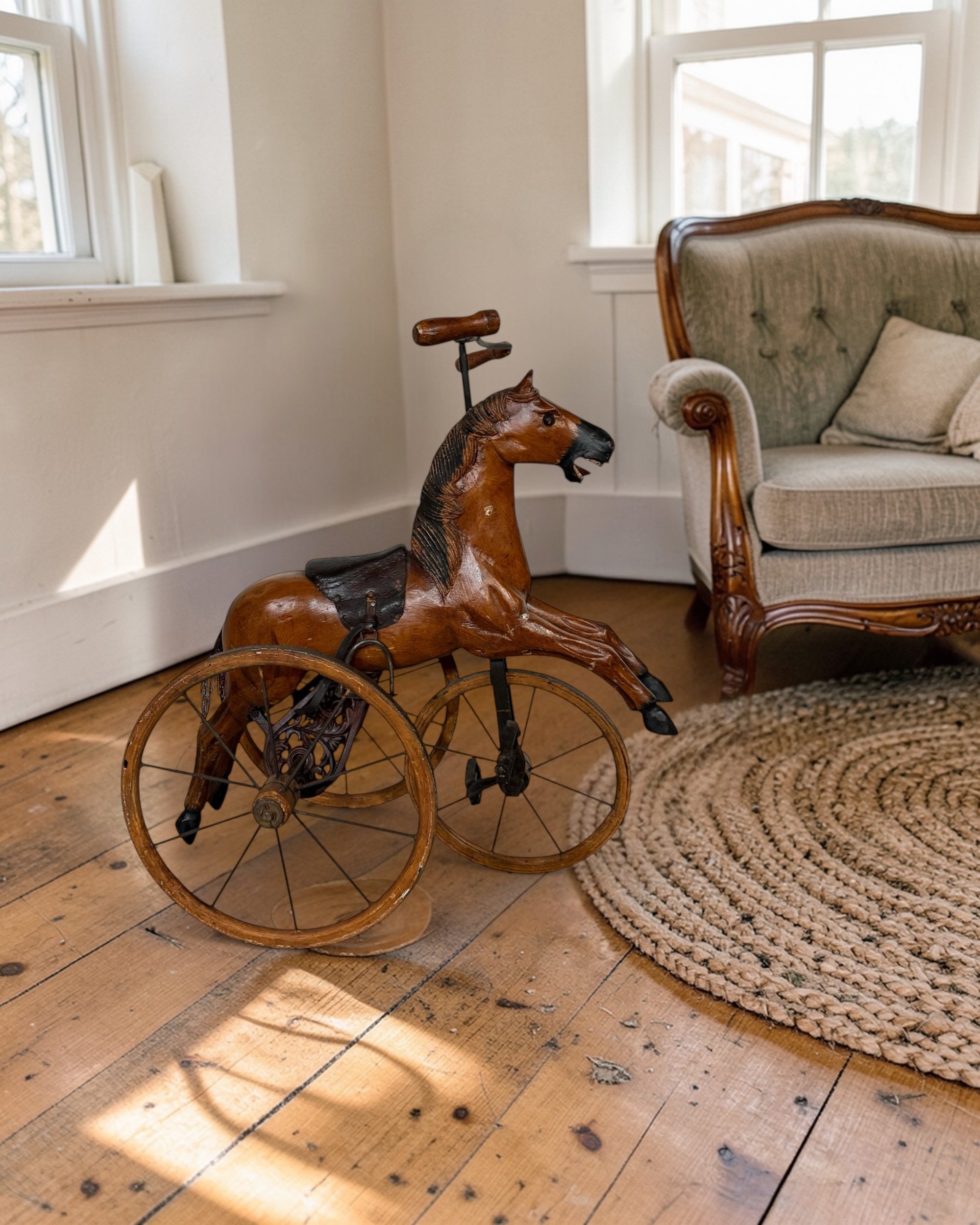 Photoroom_20260306_112228vintage wooden circus horse tricycle - Modern Artifact Decor.JPG