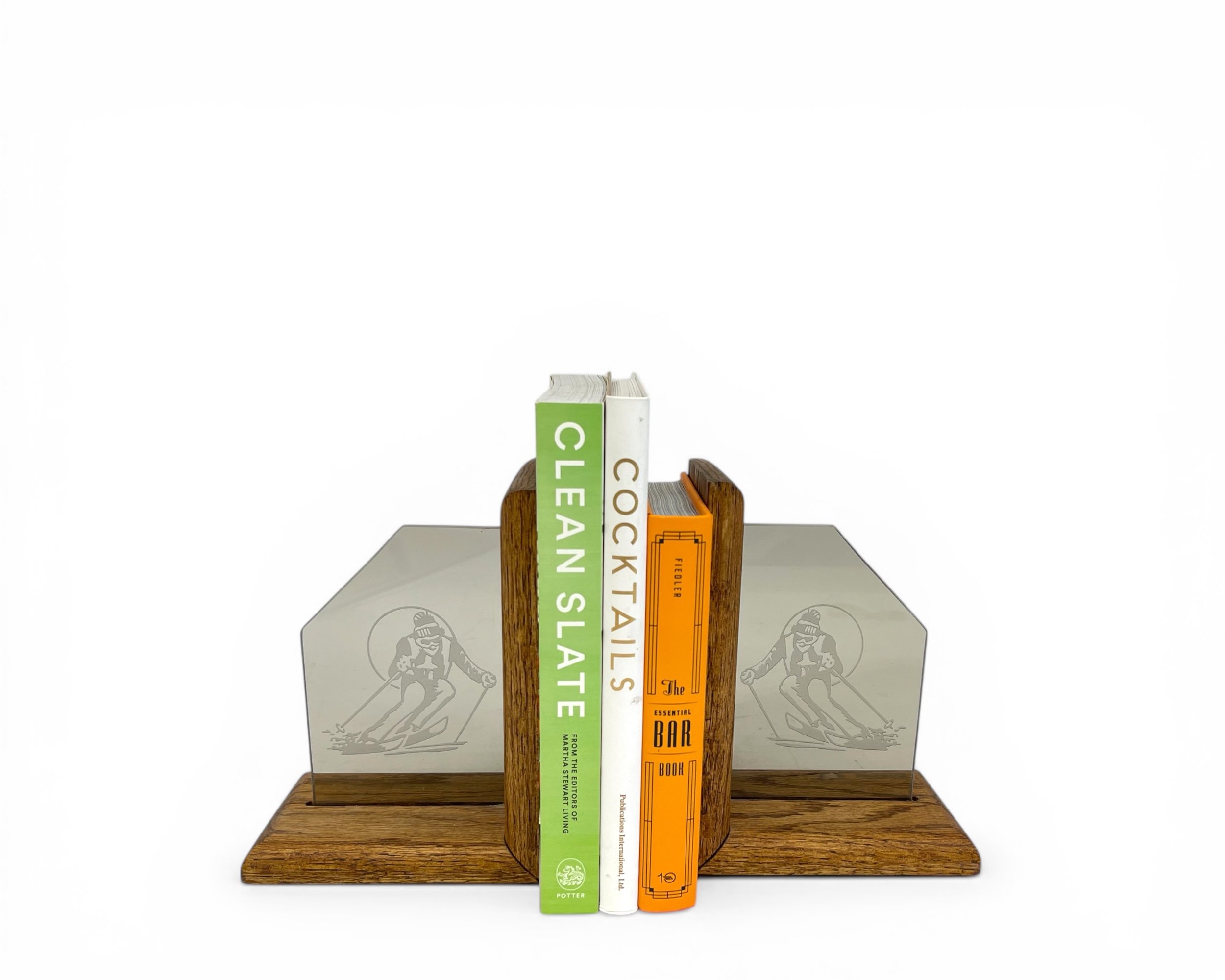 Alpine winter sports bookends displayed holding books