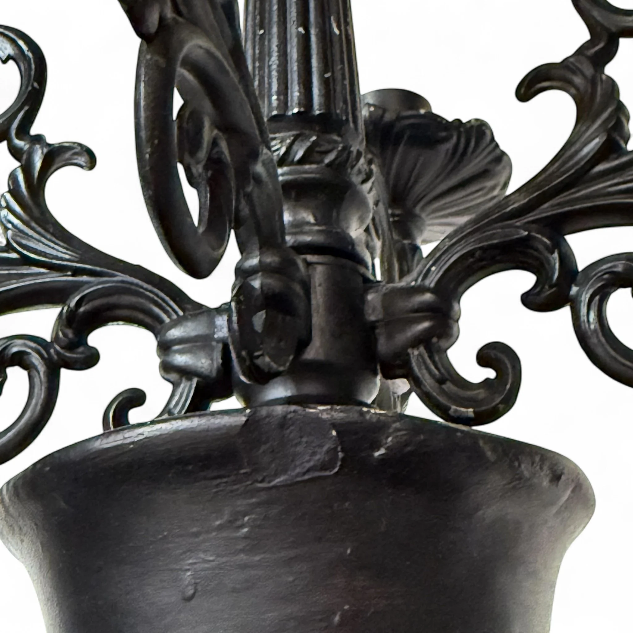 Pair of large vintage Spanish Revival table lamps with ornate plaster and cast metal design, ideal for Gothic, Mediterranean, or Old World style interiors.