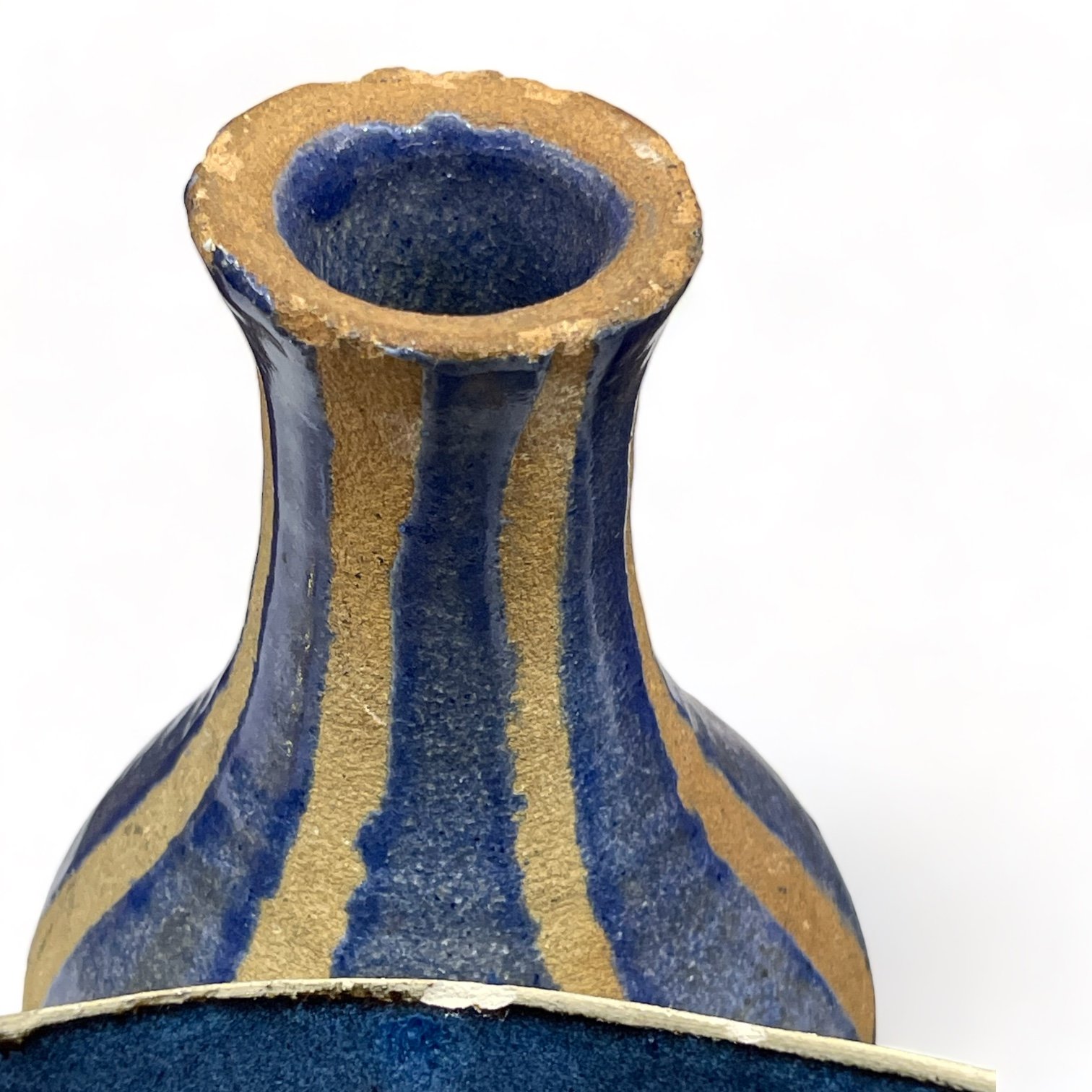 Vintage 7 piece handmade studio pottery collection of vases, bowls, mug in blue, turquoise and brown.