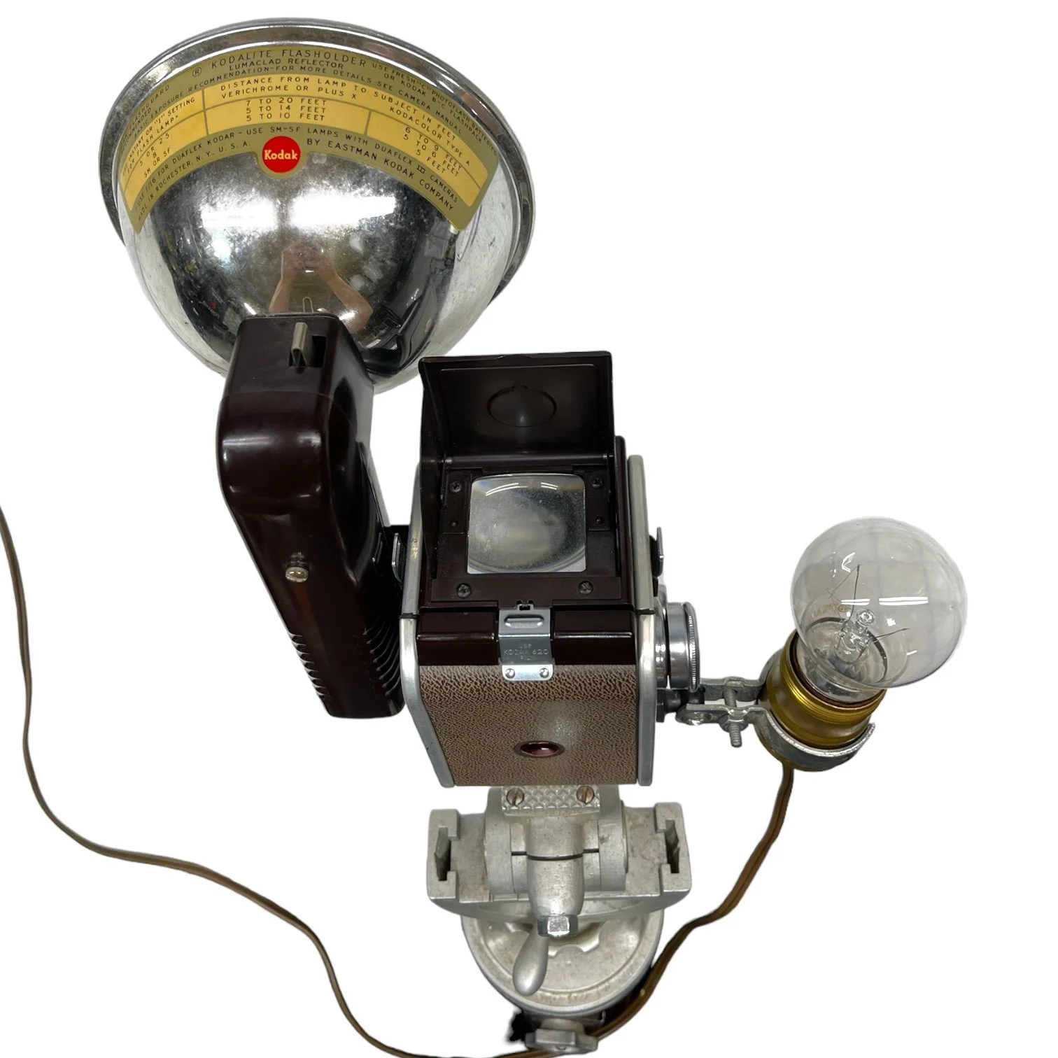 Vintage Kodak Duaflex IV Camera and Uni Colt Richards Engineering Wooden Tripod Floor Lamp